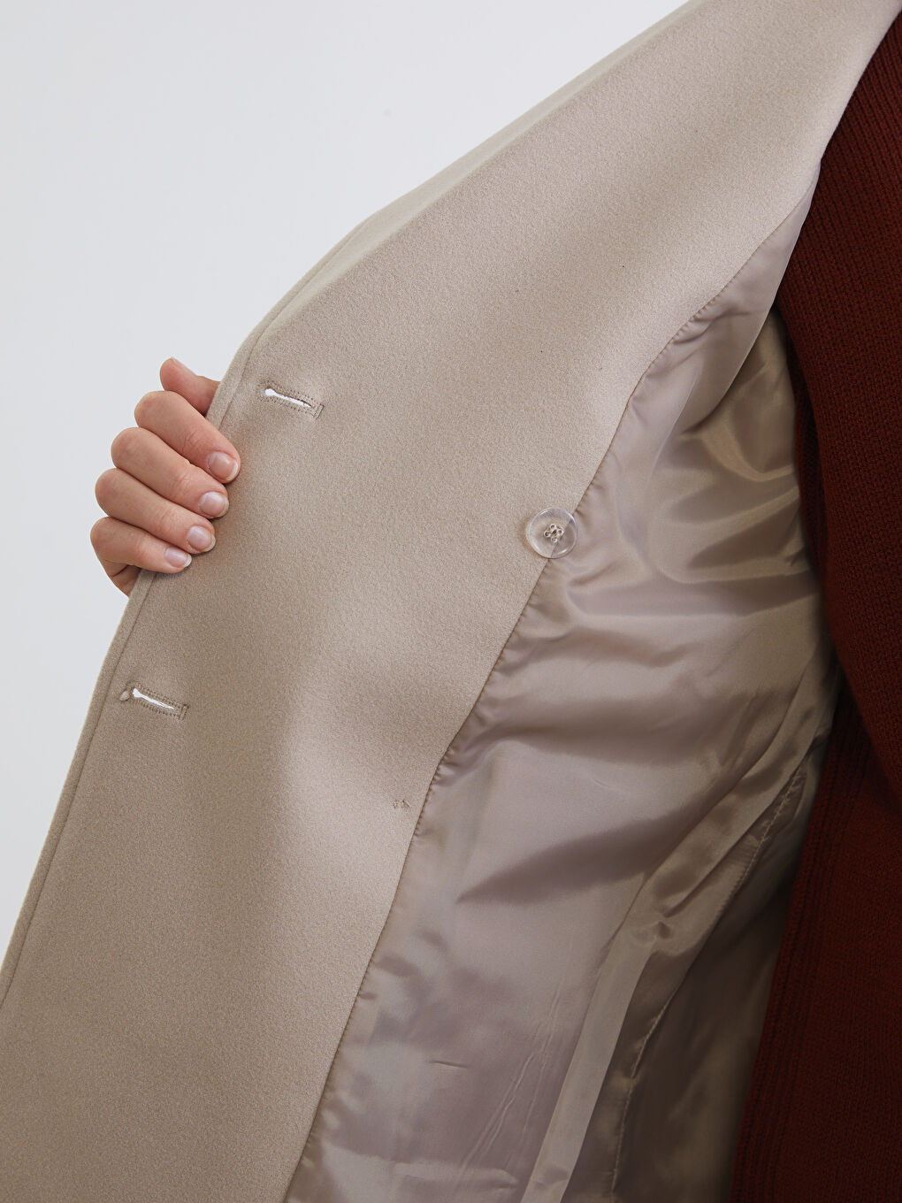 Bej Ceket Yaka Kadın Kaşe Kaban-3