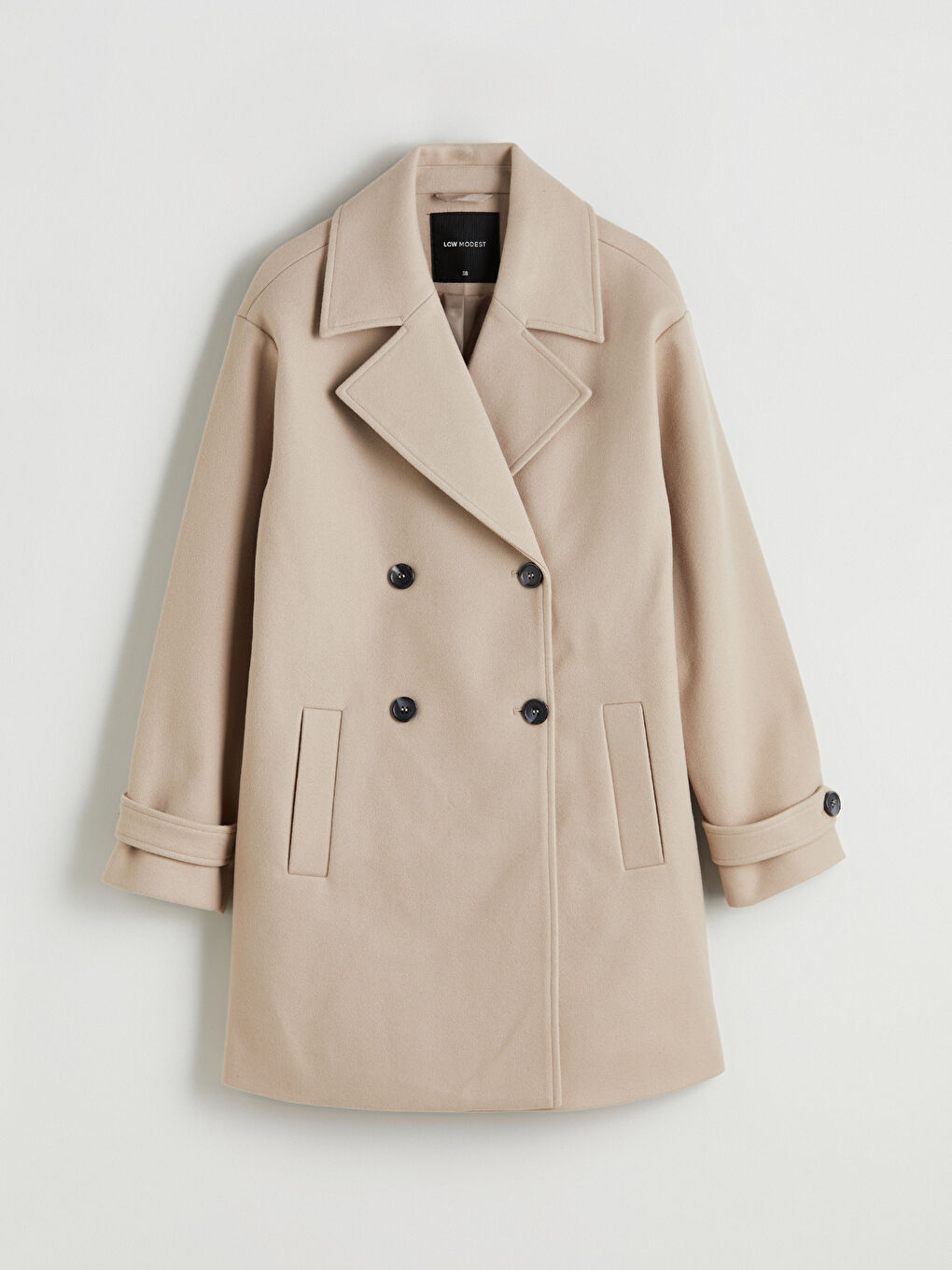 Bej Ceket Yaka Kadın Kaşe Kaban-5