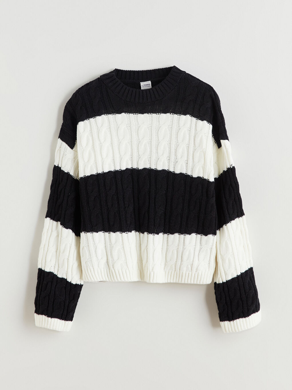 Ekru Çizgili Kız Çocuk Triko Kazak-2