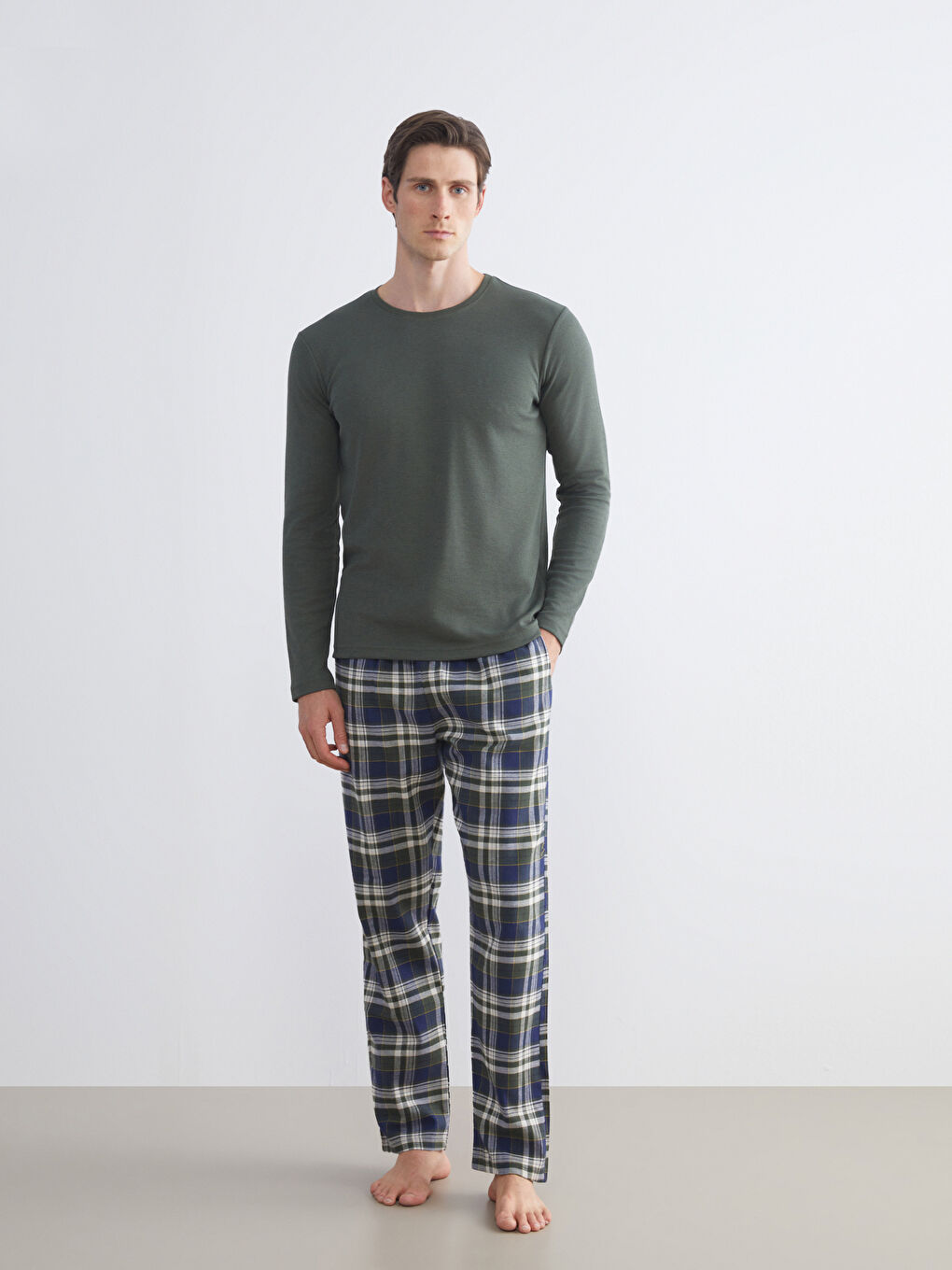 Lacivert Ekose Erkek Pijama Altı