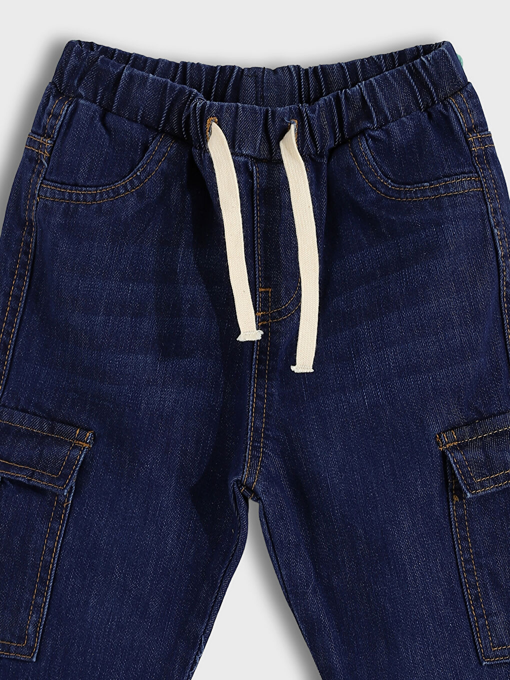 Regular Fit Boy's Cargo Jean Trousers with Elastic Waist-3