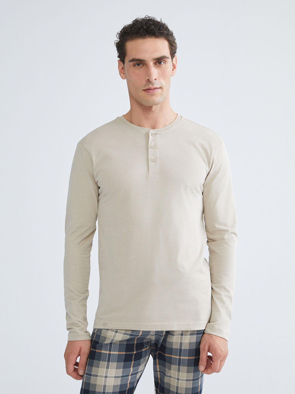 Bej Standart Kalıp Erkek Pijama Takımı