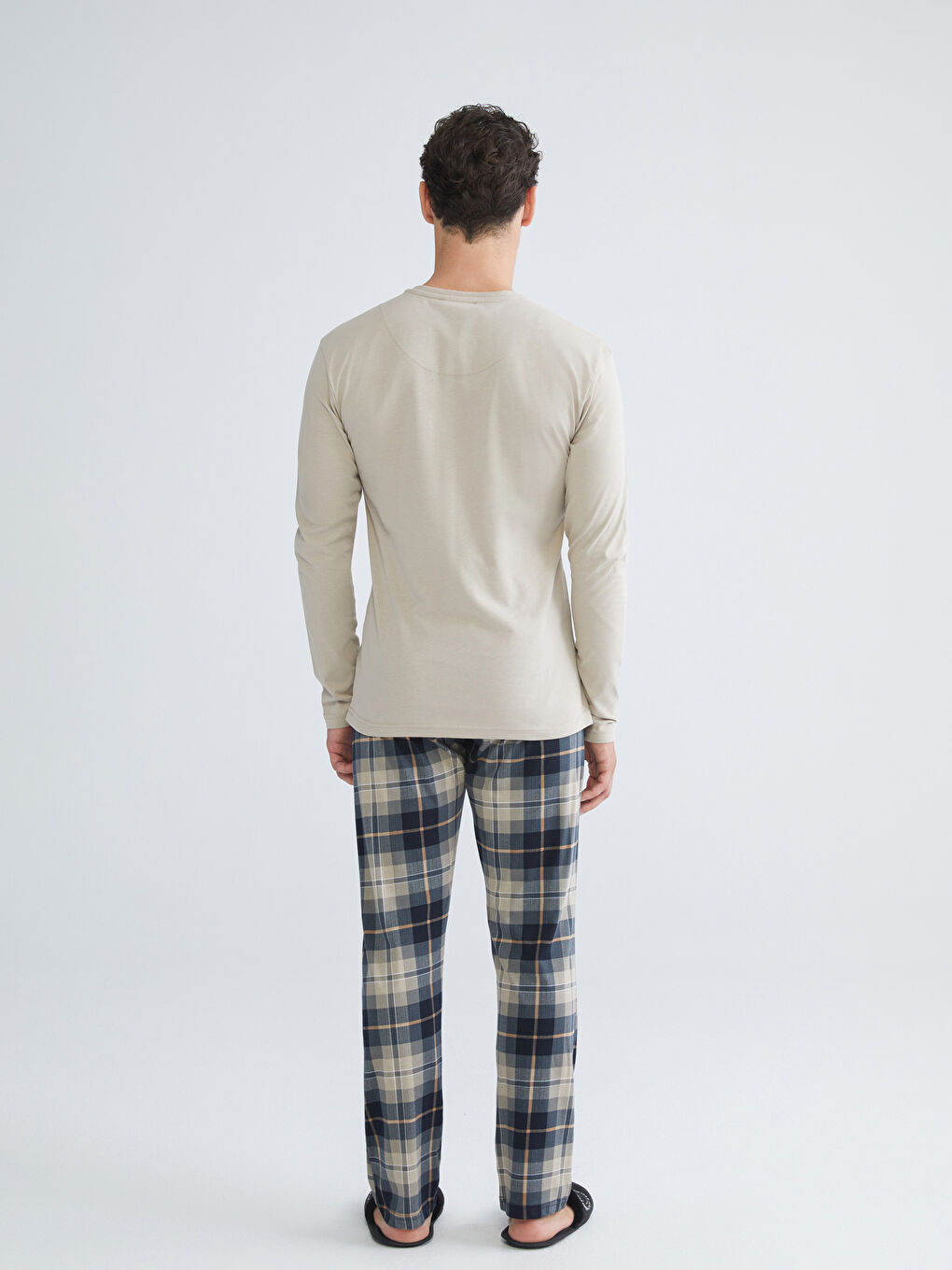 Bej Standart Kalıp Erkek Pijama Takımı-3