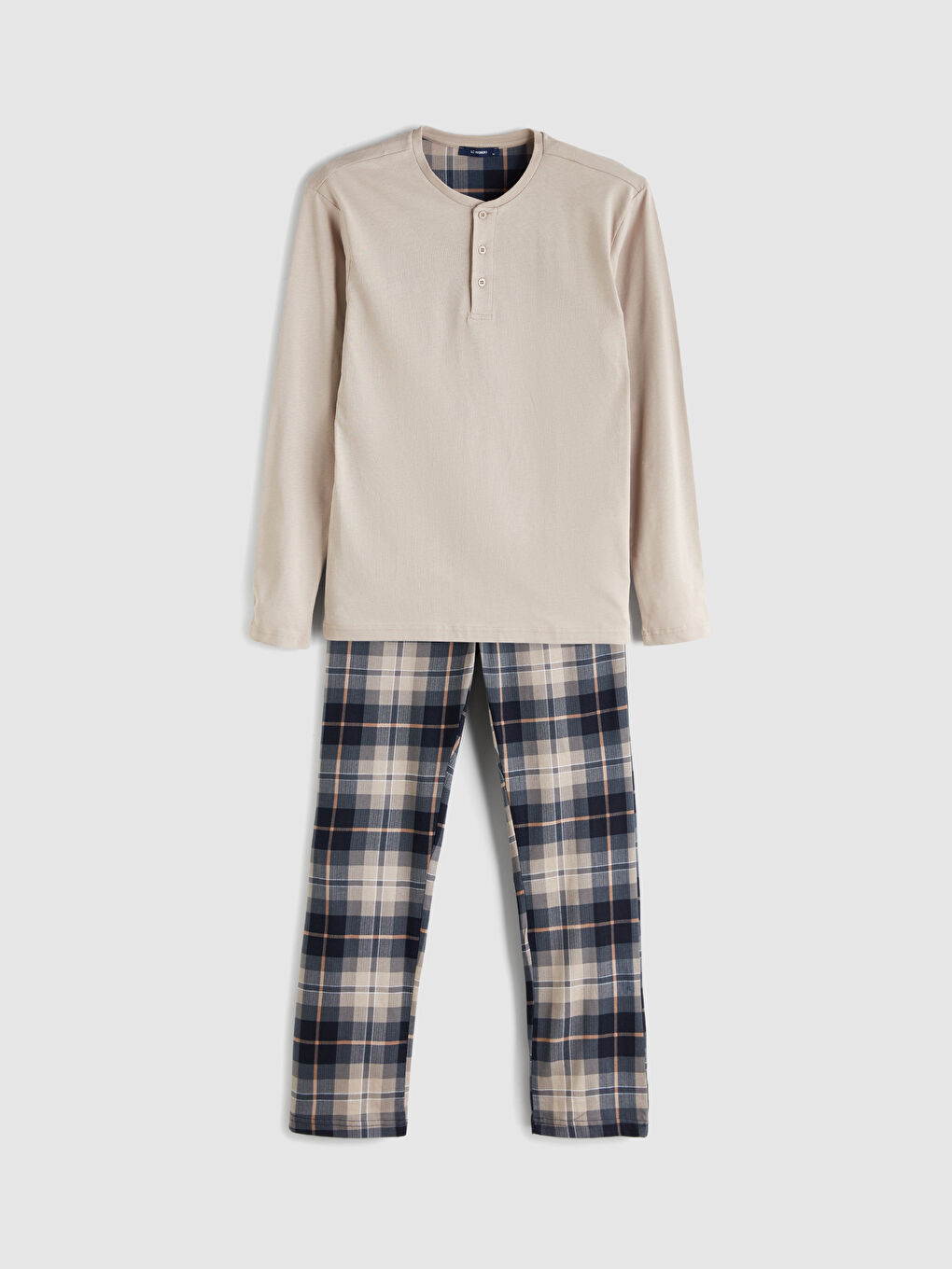 Bej Standart Kalıp Erkek Pijama Takımı-4