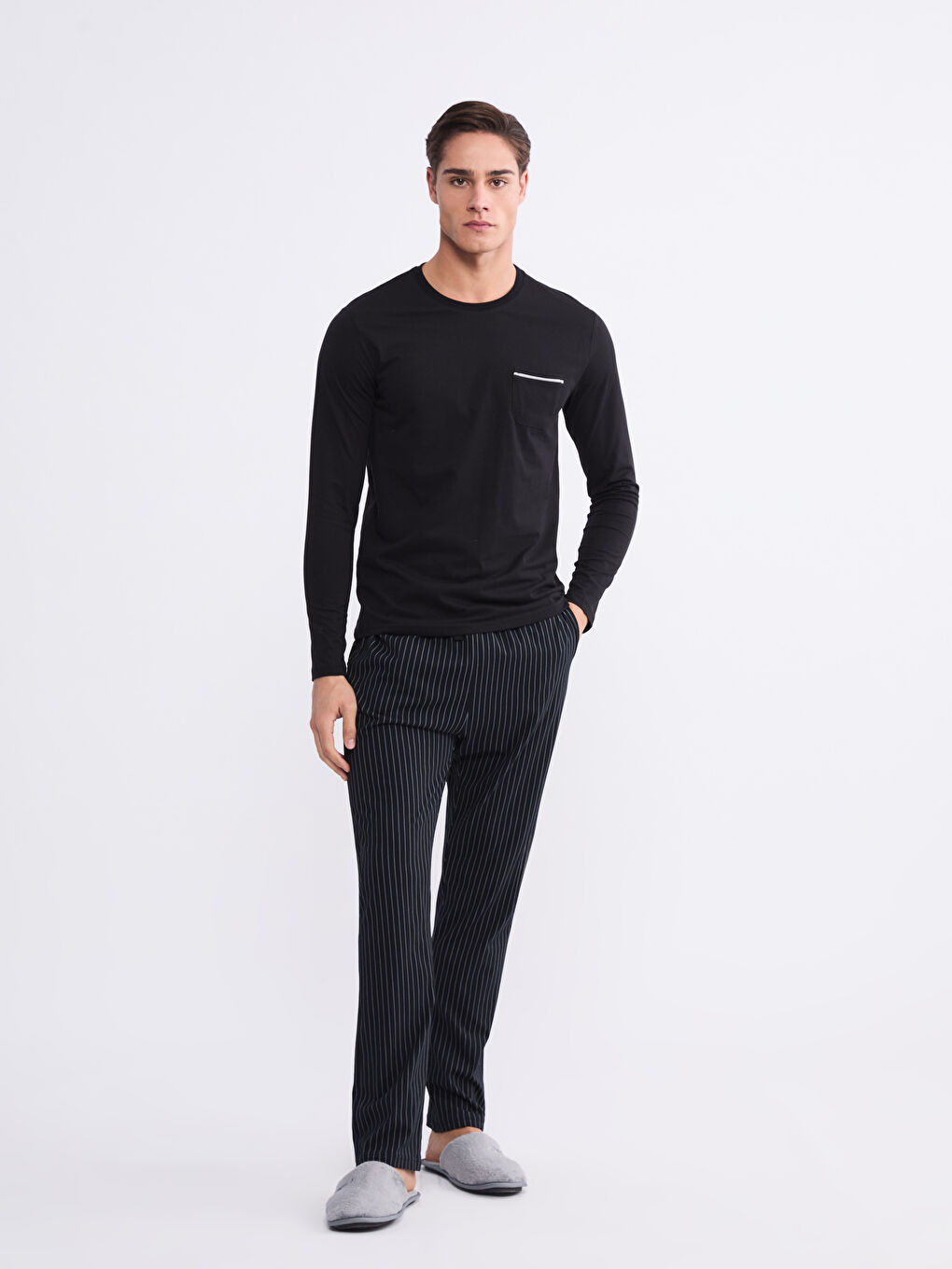 Siyah Standart Kalıp Erkek Pijama Takımı