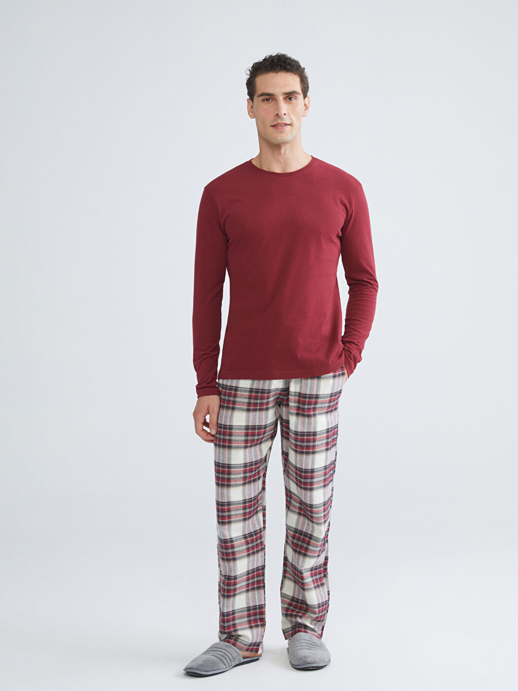 Bordo Standart Kalıp Erkek Pijama Takımı-1