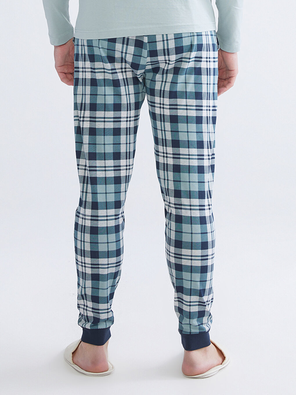 Lacivert Standart Kalıp Ekose Erkek Pijama Alt-1