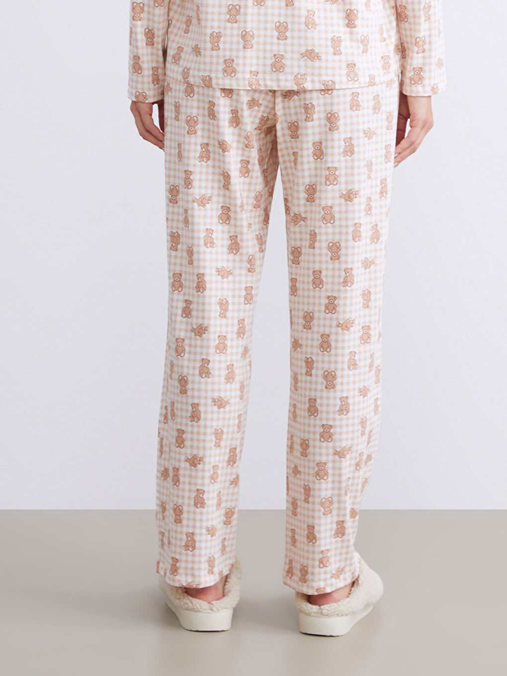 Pembe Beli Lastikli Baskılı Kadın Pijama Altı-1