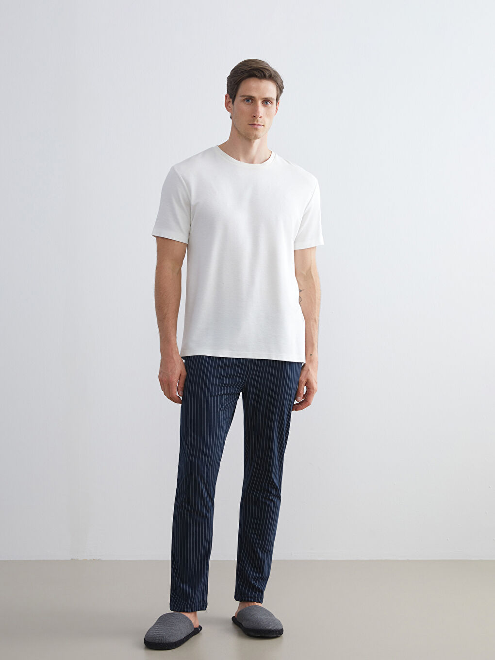 Lacivert Standart Kalıp Çizgili Erkek Pijama Altı-1