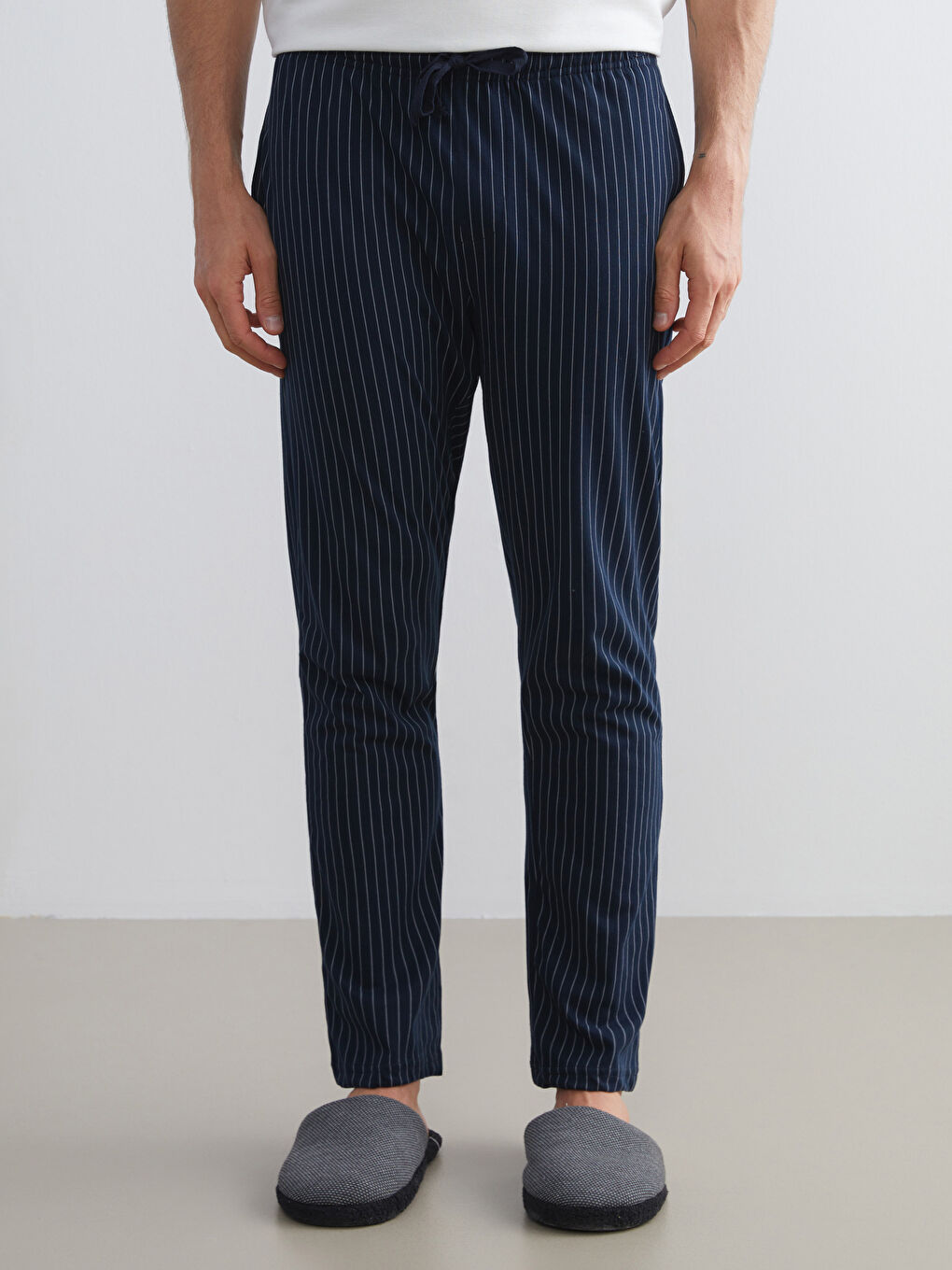 Lacivert Standart Kalıp Çizgili Erkek Pijama Altı-2