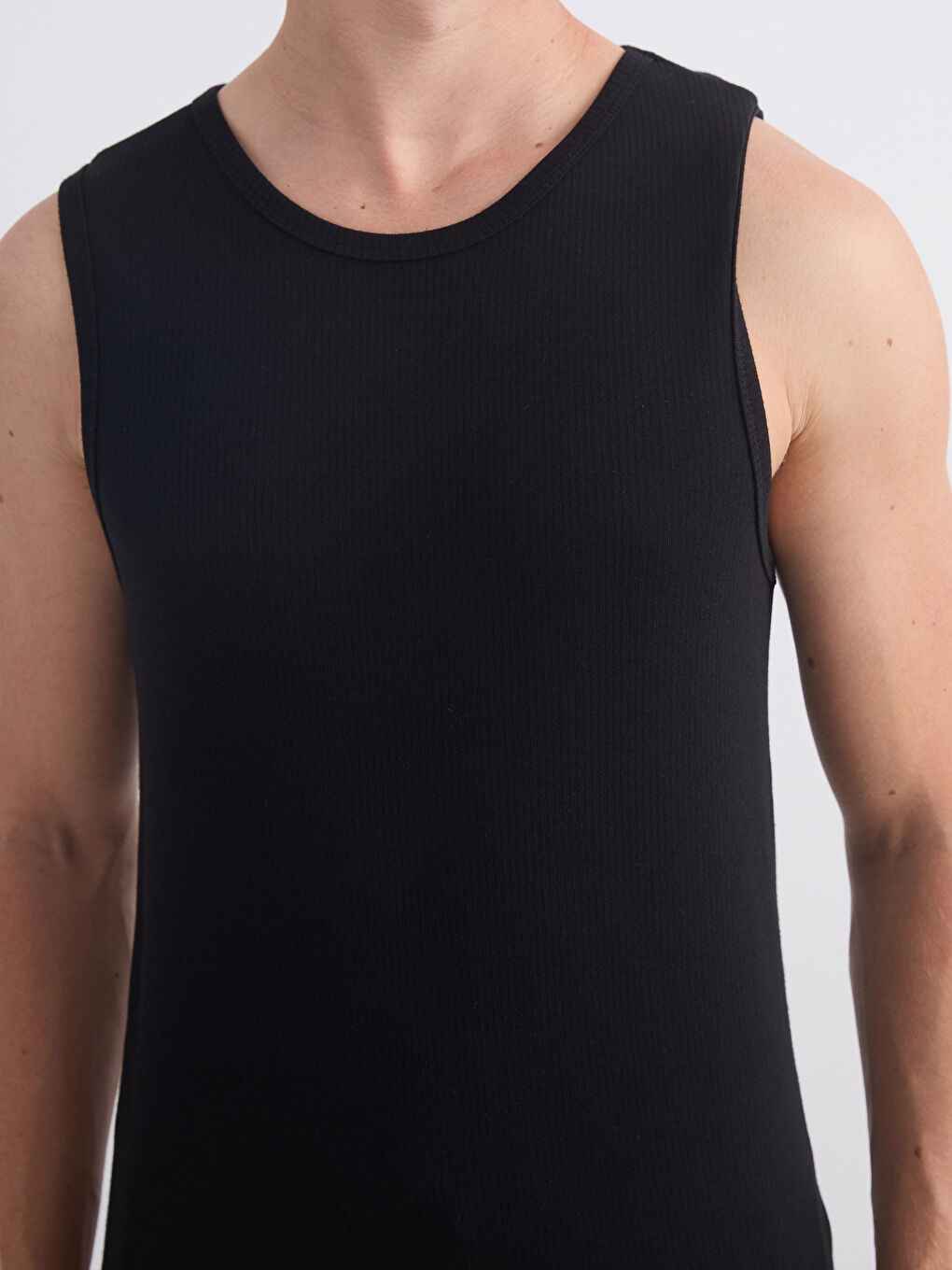 Siyah Bisiklet Yaka Termal Erkek Atlet-2