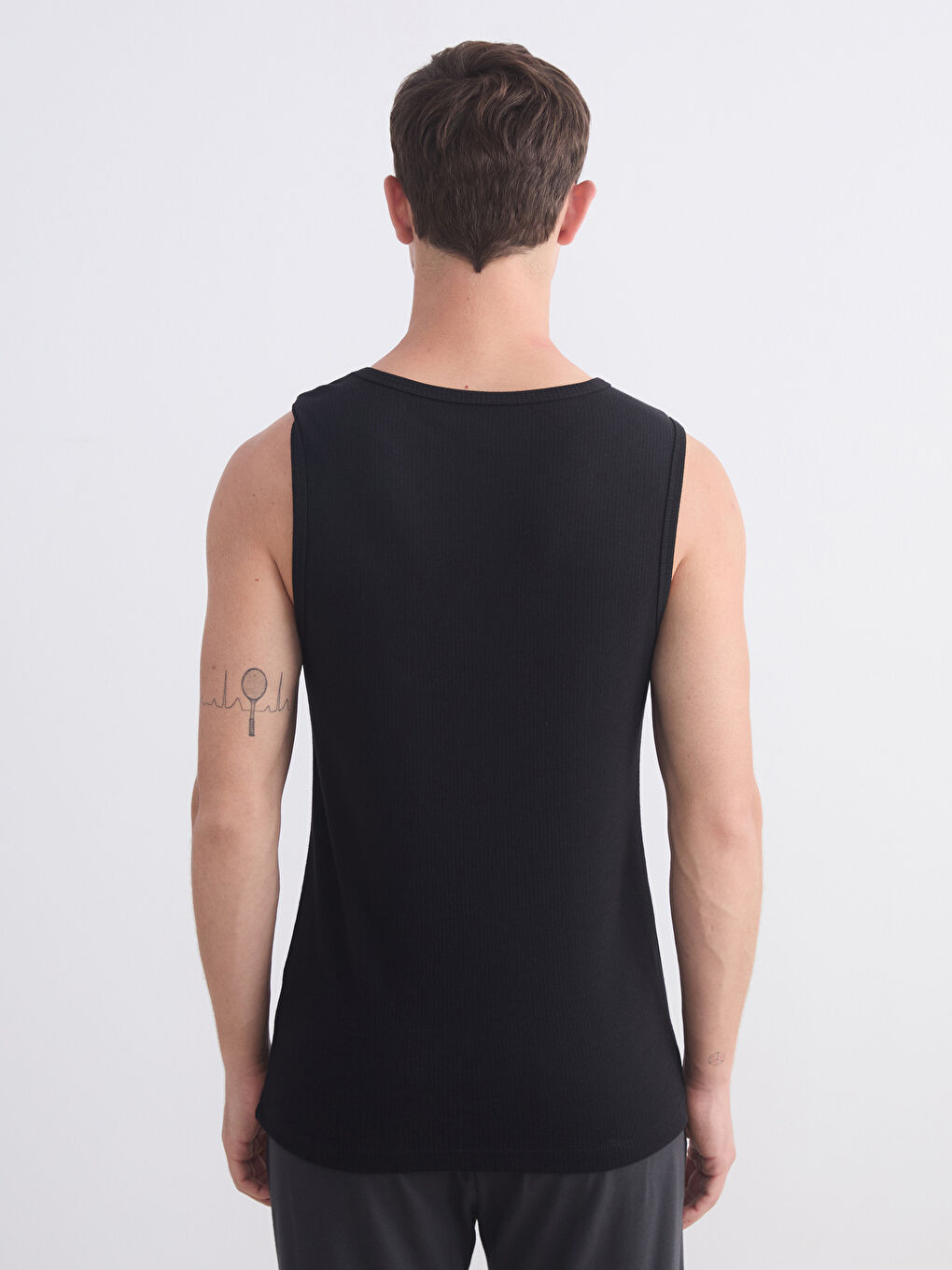 Siyah Bisiklet Yaka Termal Erkek Atlet-3