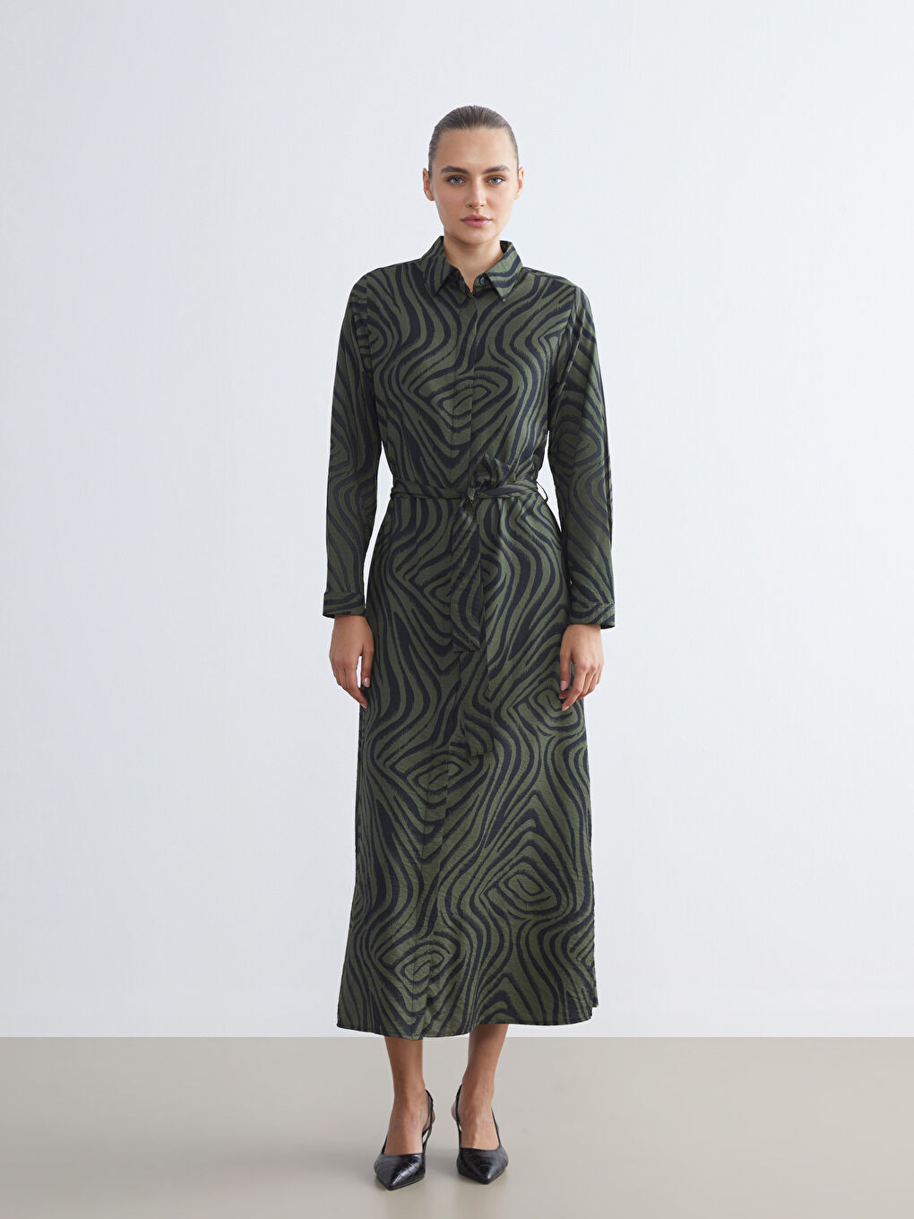 Figured Waistband Shirt Dress-1