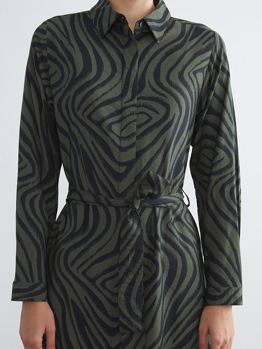 Figured Waistband Shirt Dress-2