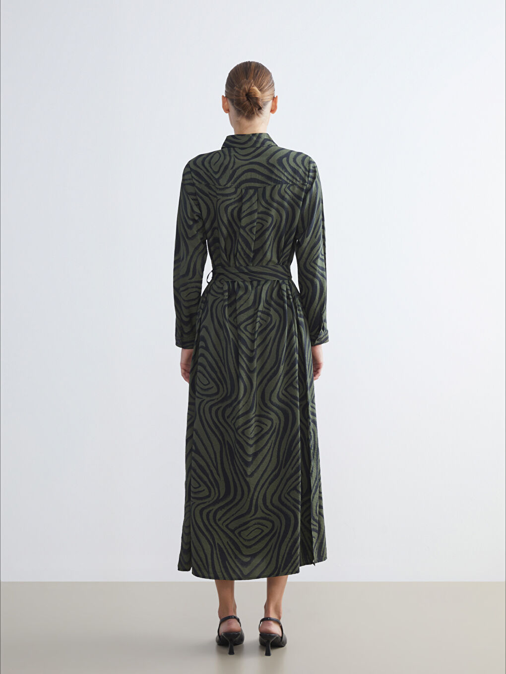 Figured Waistband Shirt Dress-3
