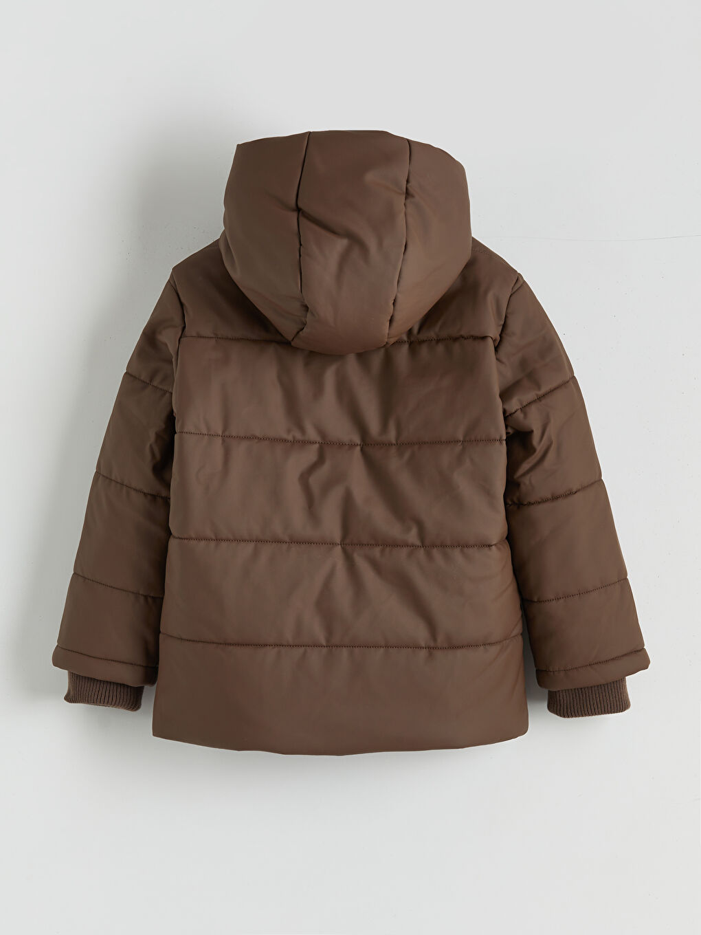 Kahverengi Kapüşonlu Polar Astarlı Erkek Çocuk Şişme Mont-1