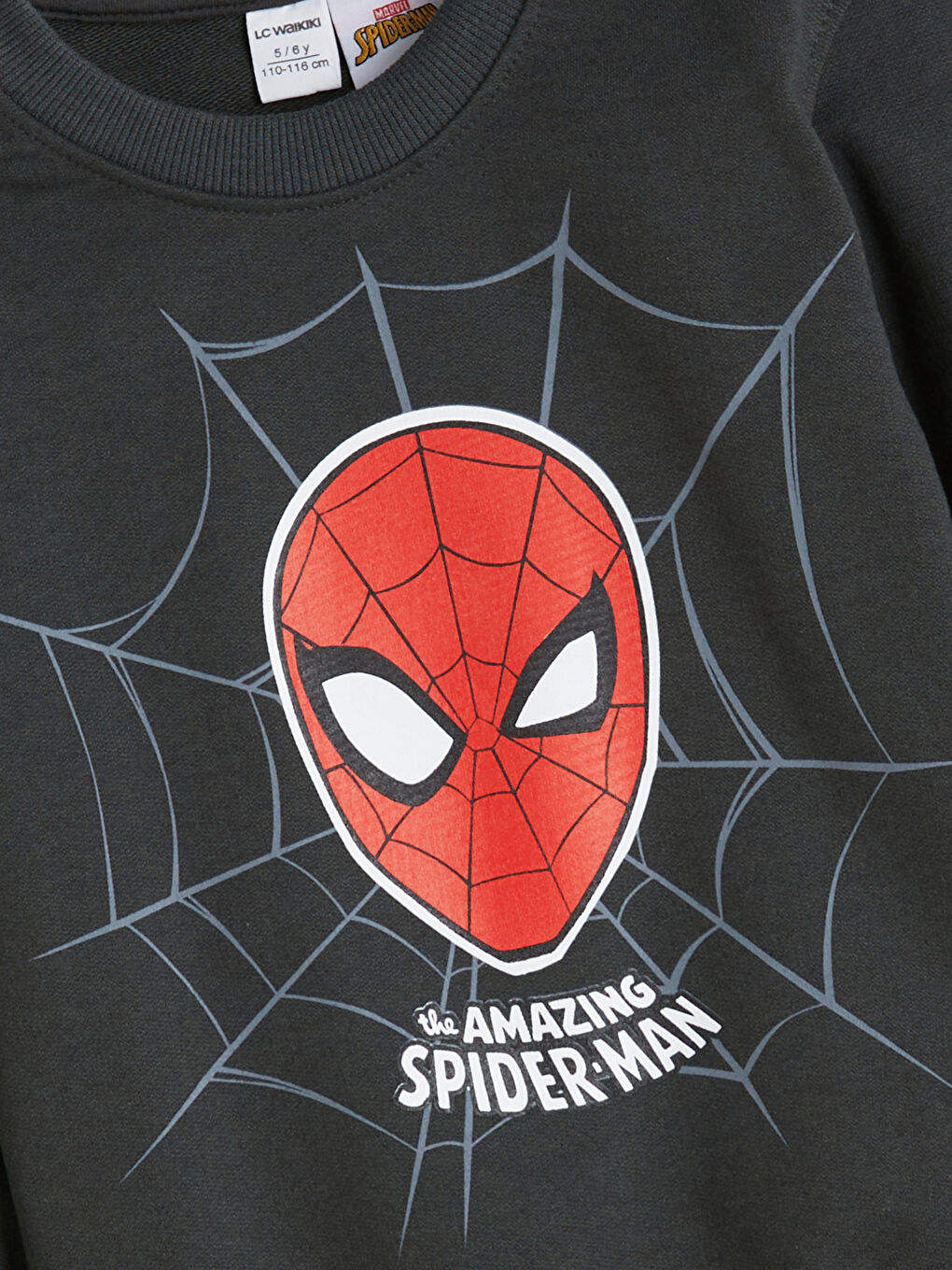 سويت شيرت مطبوع سبايدرمان بياقة دائرية للأولاد-1