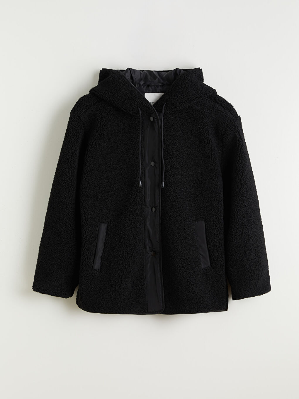 Siyah Kapüşonlu Oversize Kadın Teddy Kaban-5