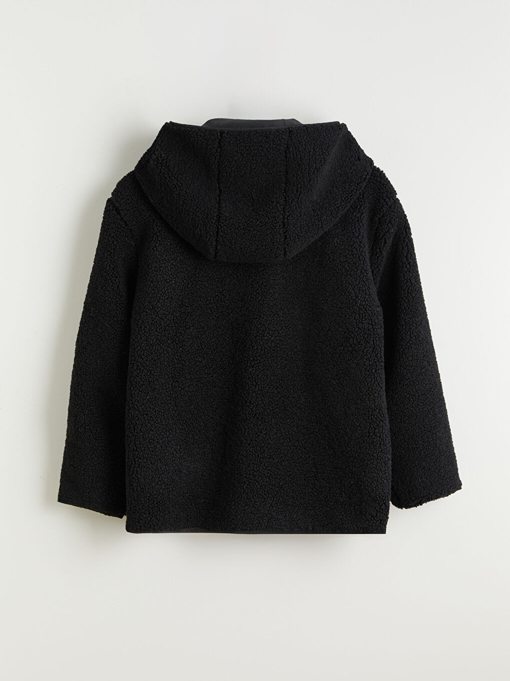 Siyah Kapüşonlu Oversize Kadın Teddy Kaban-6