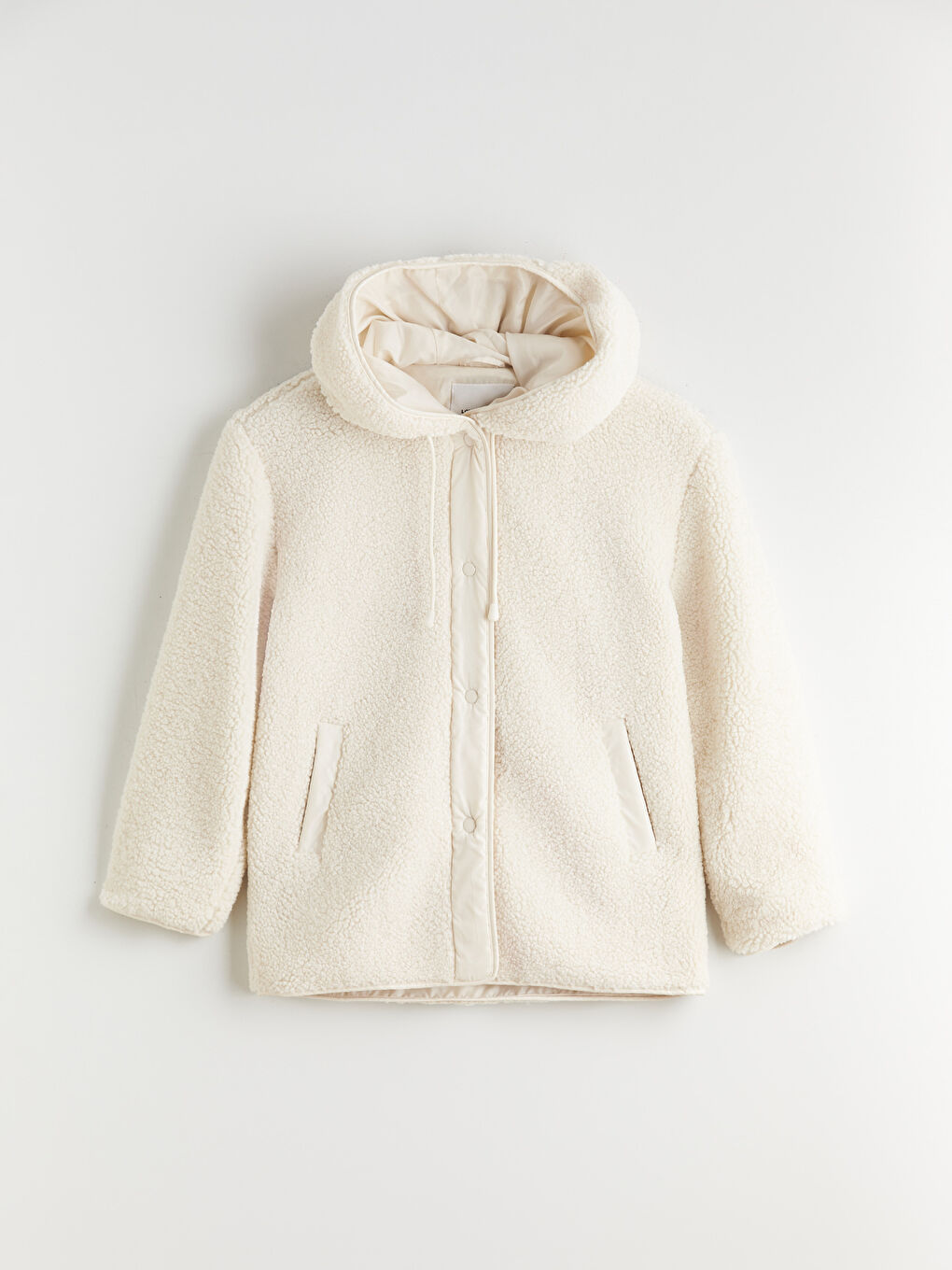 Bej Kapüşonlu Oversize Kadın Teddy Kaban-5