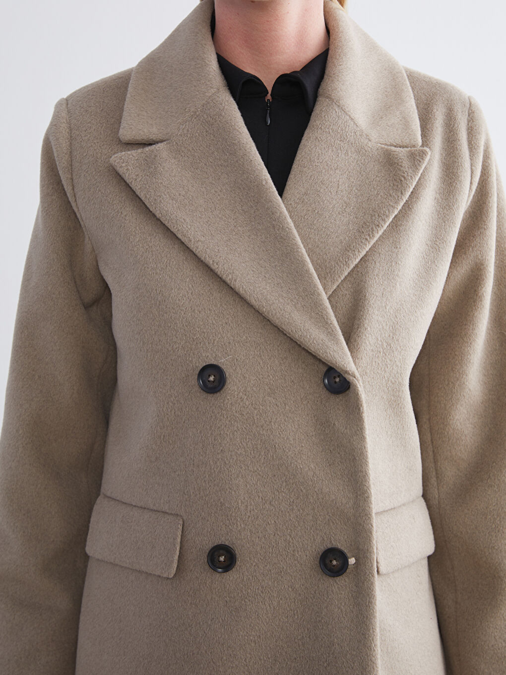 Bej Ceket Yaka Kadın Kaşe Kaban-4