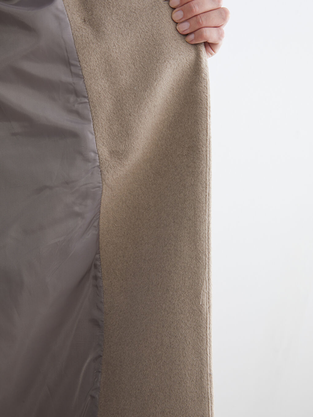 Bej Ceket Yaka Kadın Kaşe Kaban-6