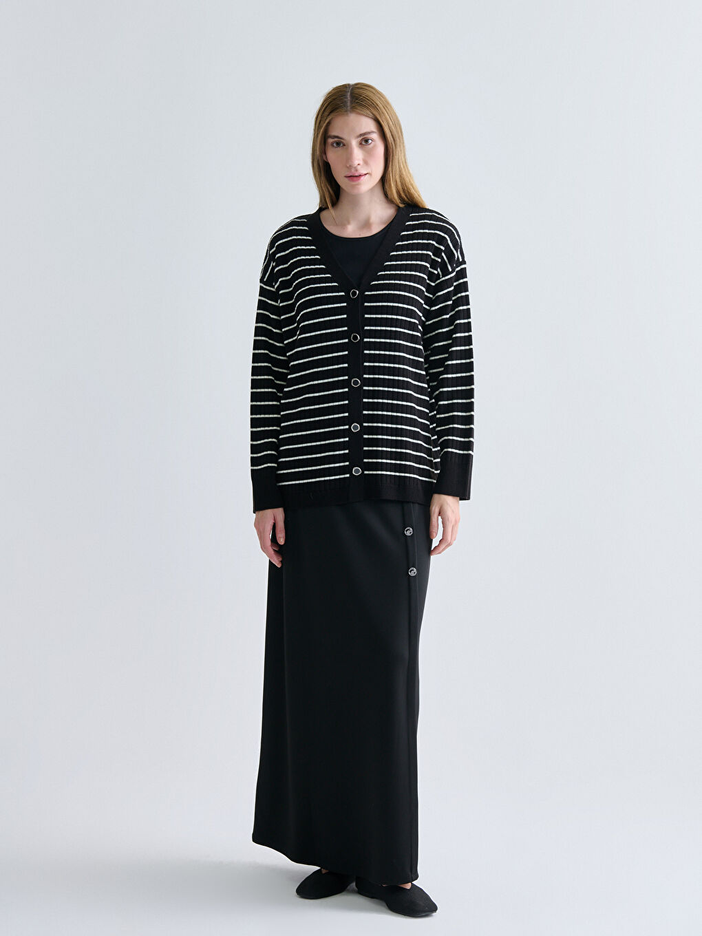 V Neck Striped Women's Knitwear Cardigan-1