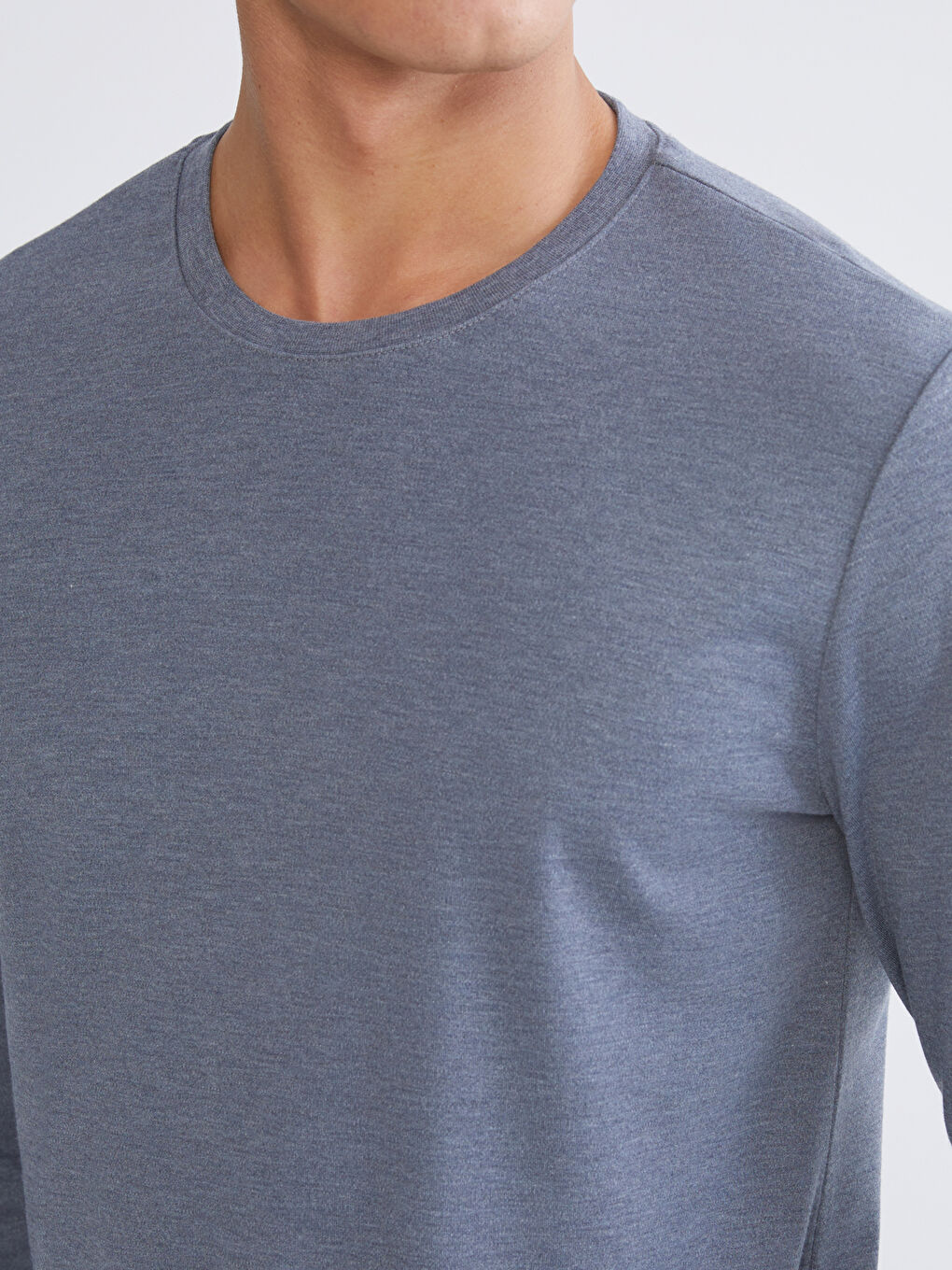 Gri Bisiklet Yaka Uzun Kollu Erkek Tişört-2