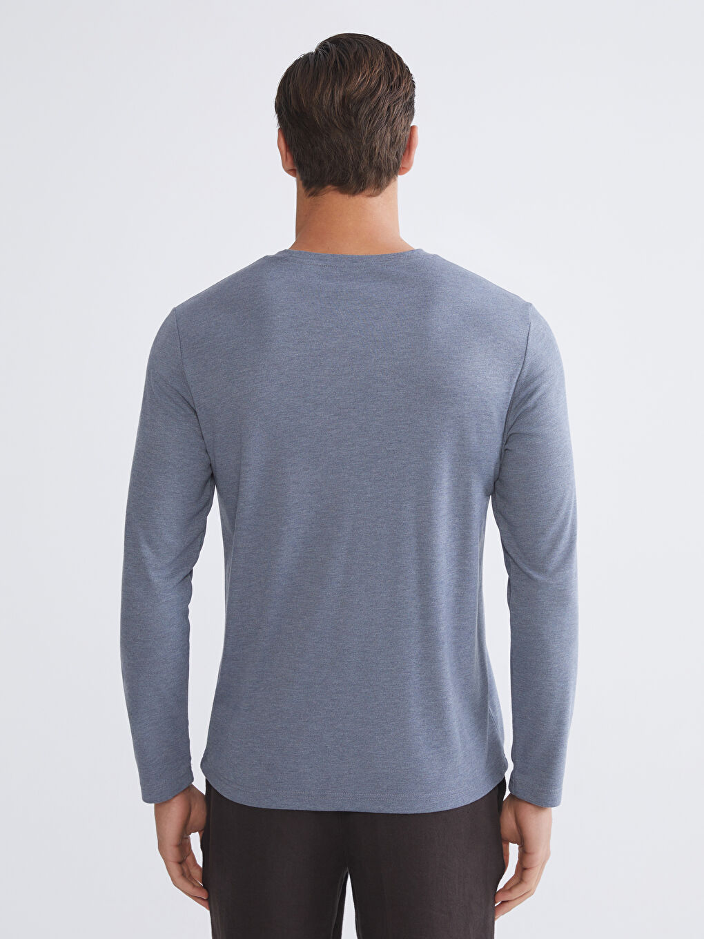 Gri Bisiklet Yaka Uzun Kollu Erkek Tişört-3