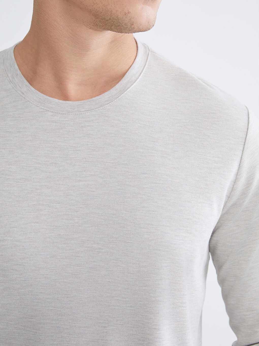 Bej Bisiklet Yaka Uzun Kollu Erkek Tişört-2