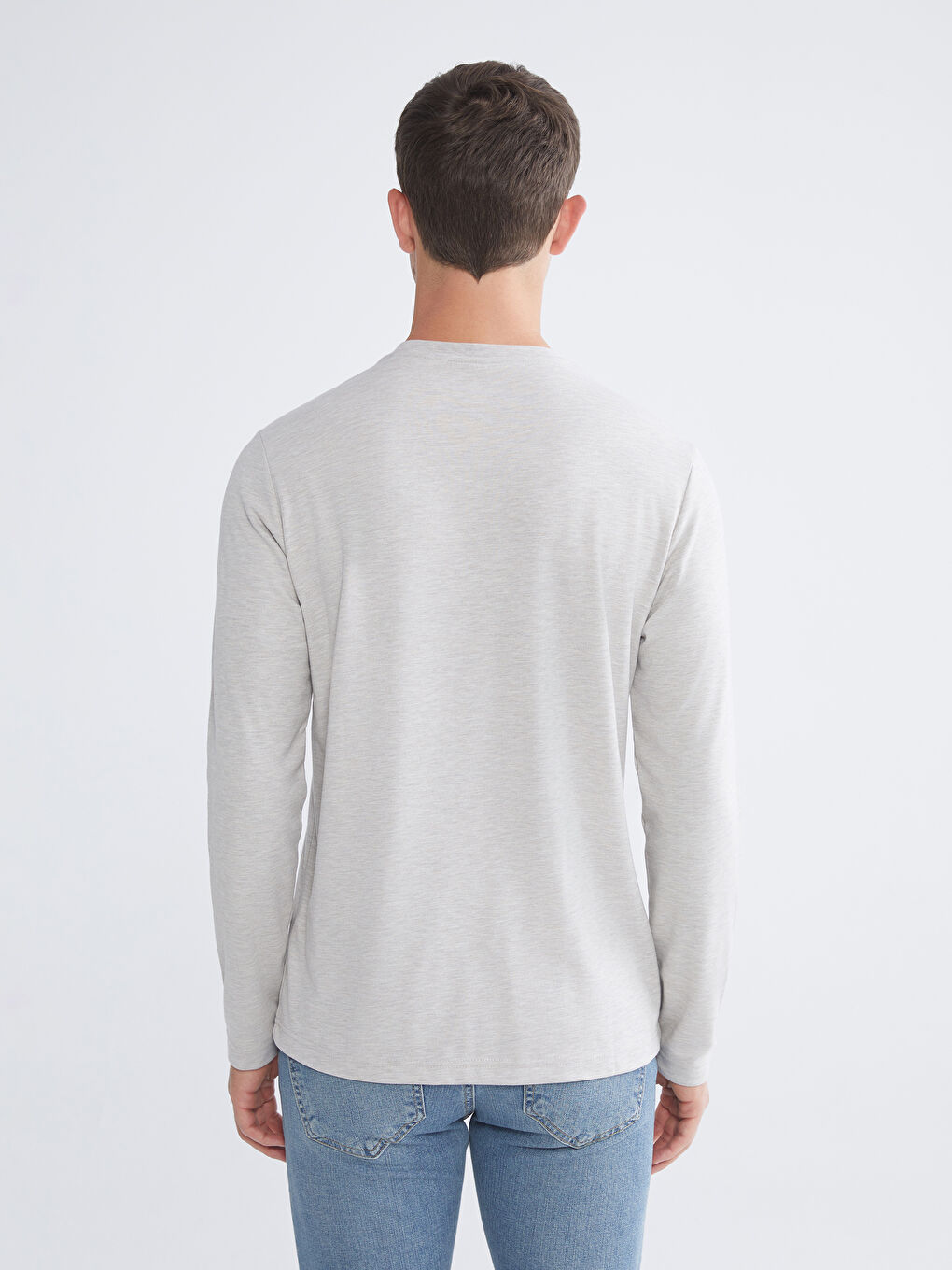 Bej Bisiklet Yaka Uzun Kollu Erkek Tişört-3