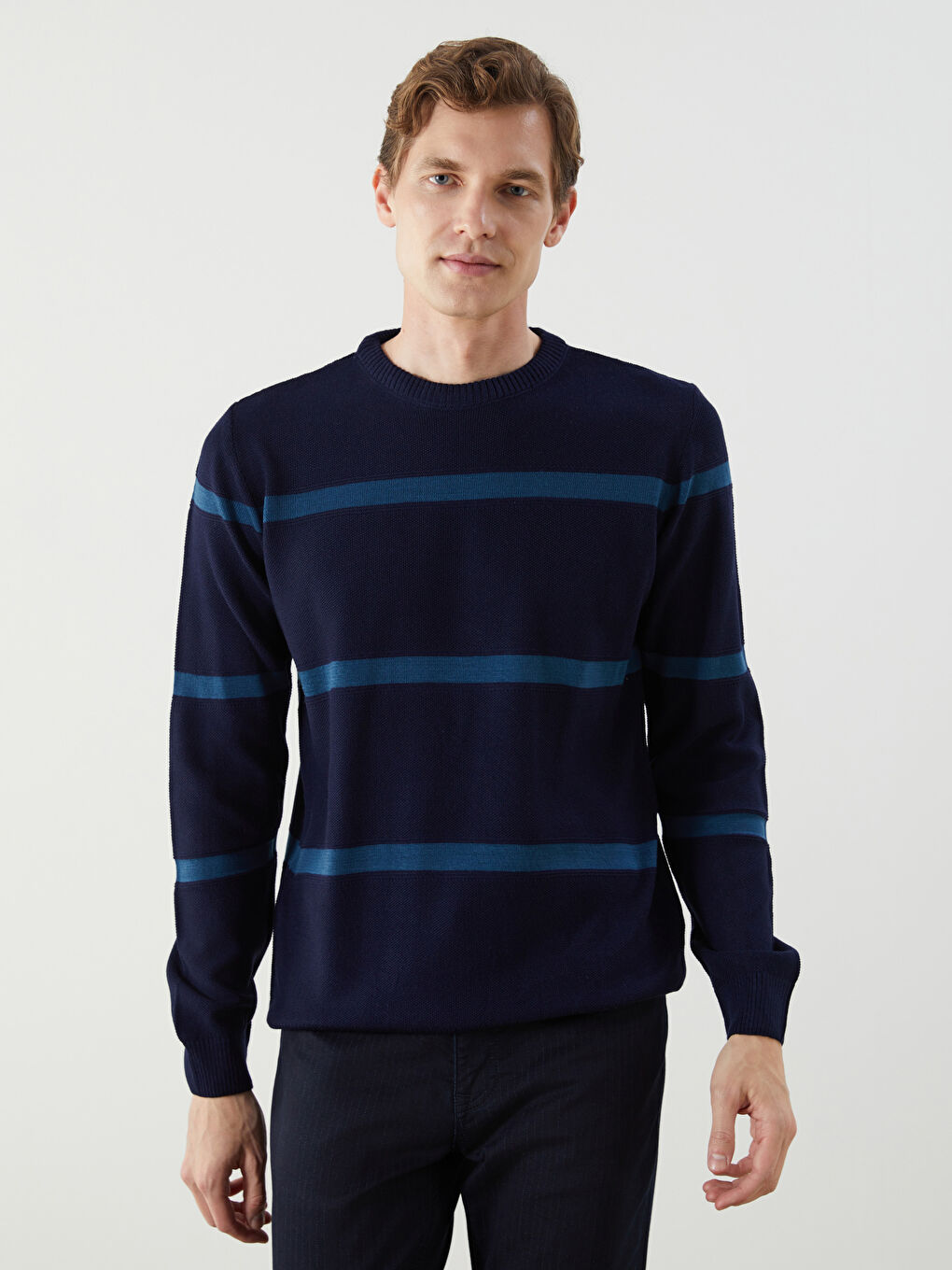Crew Neck Striped Men's Knitwear Sweater