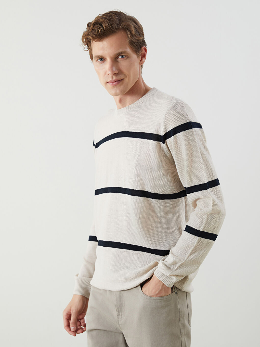 Crew Neck Striped Men's Knitwear Sweater