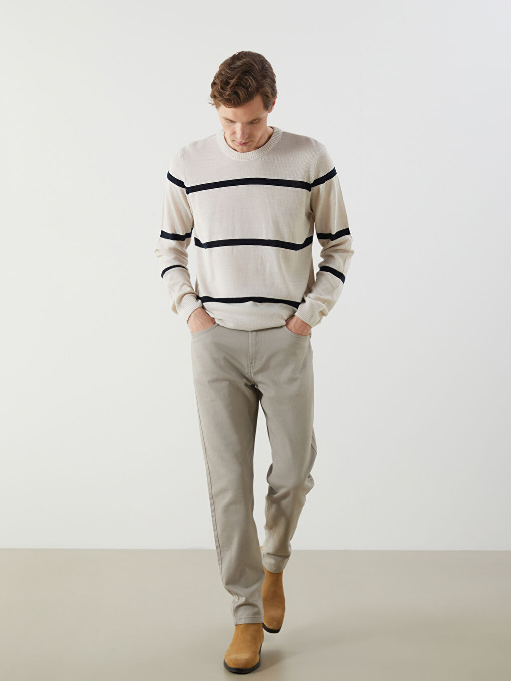 Crew Neck Striped Men's Knitwear Sweater-1