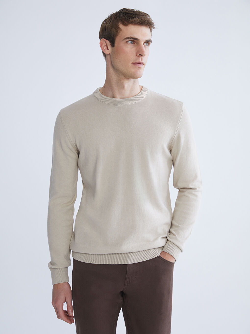 Crew Neck Long Sleeve Men's Tricot Sweater