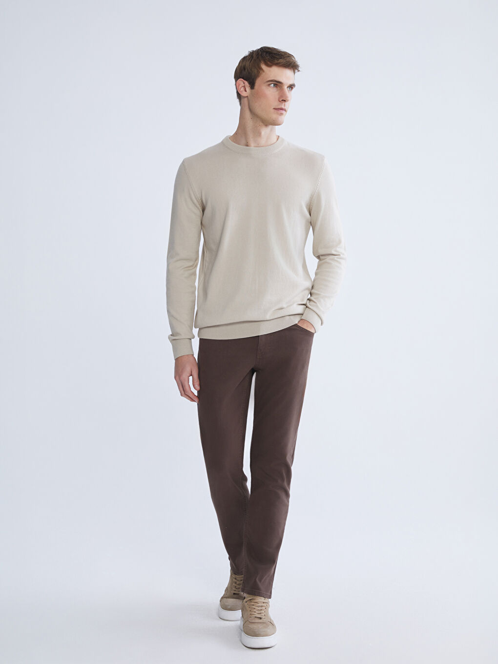 Crew Neck Long Sleeve Men's Tricot Sweater-1