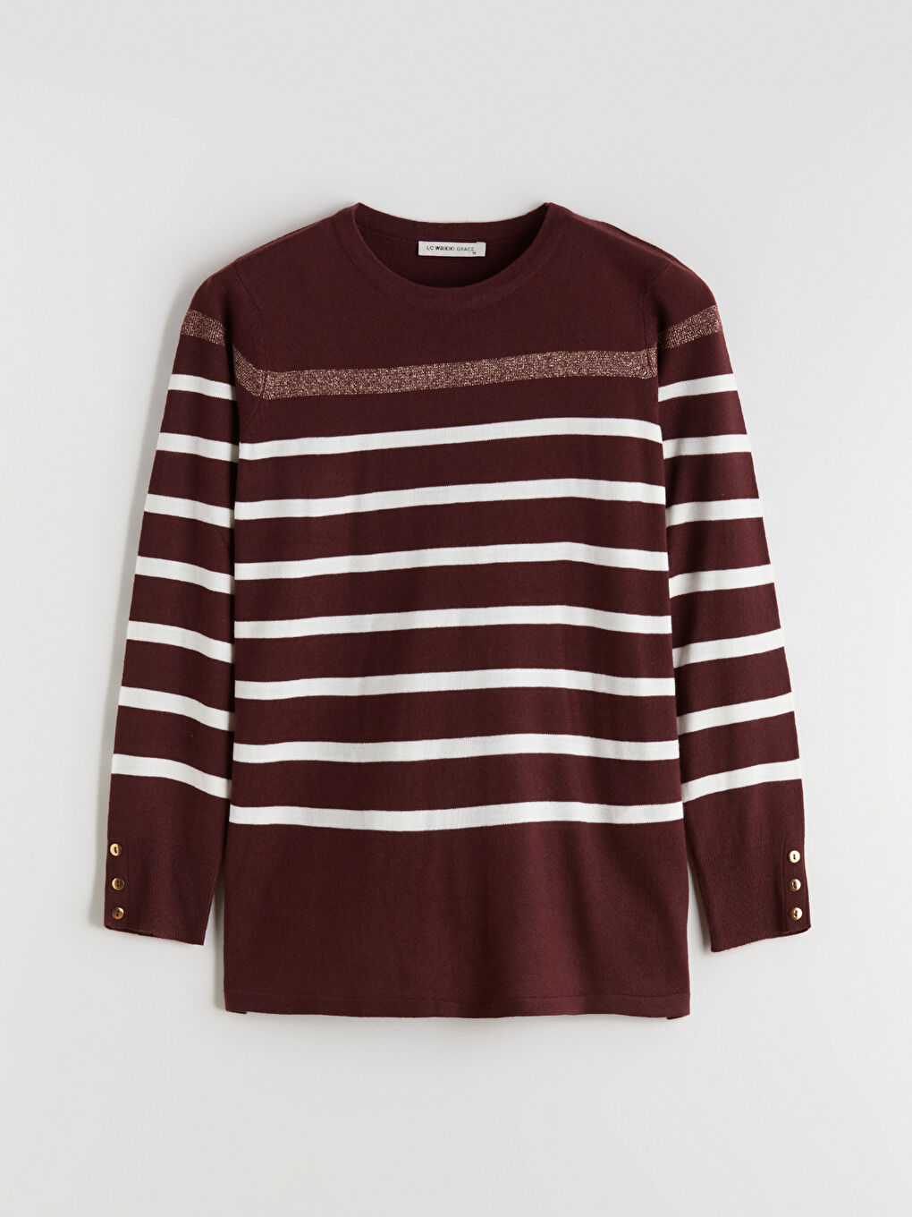 Bordo Bisiklet Yaka Çizgili Kadın Triko Kazak-4