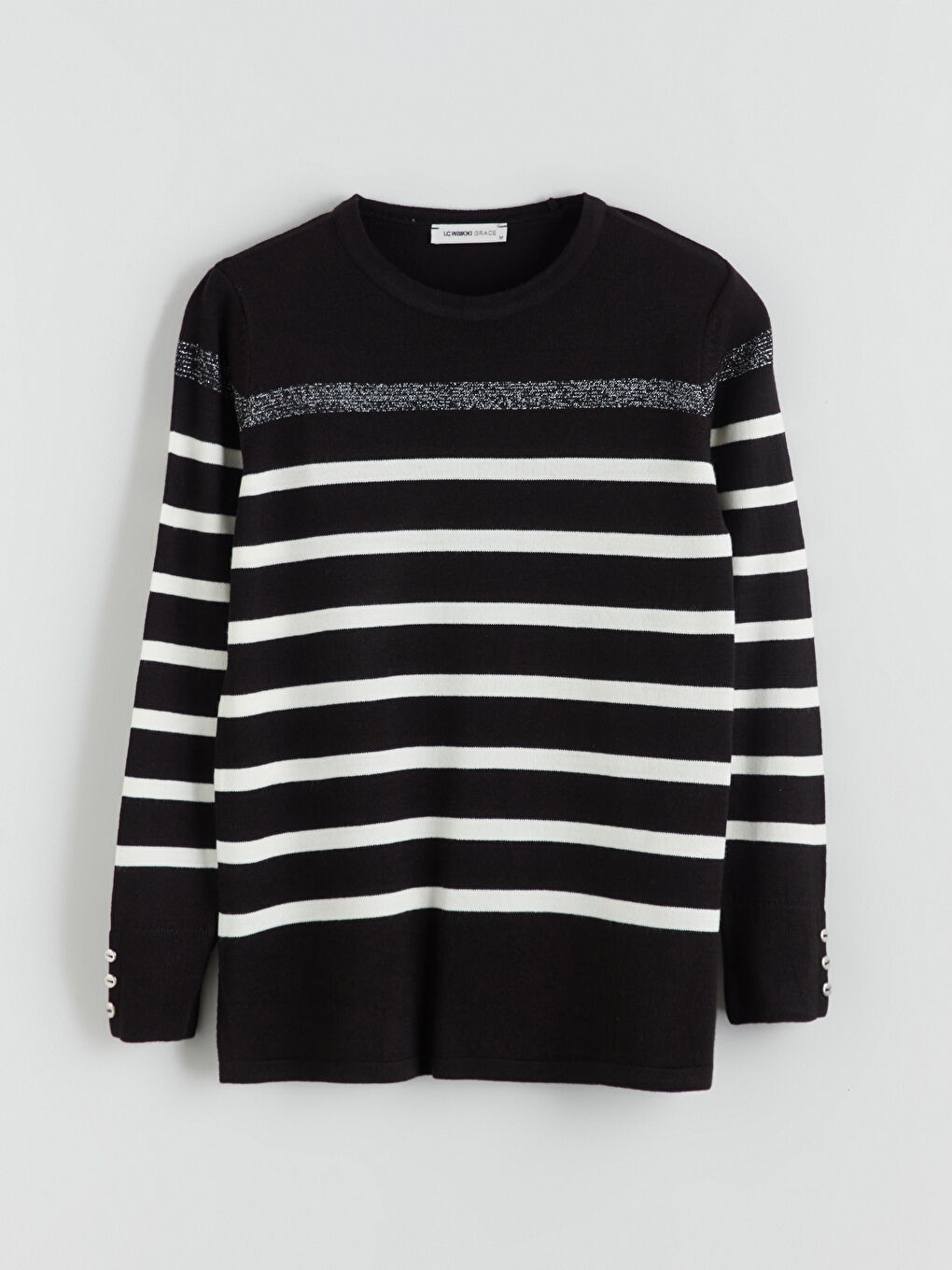 Crew Neck Striped Women's Knitwear Sweater