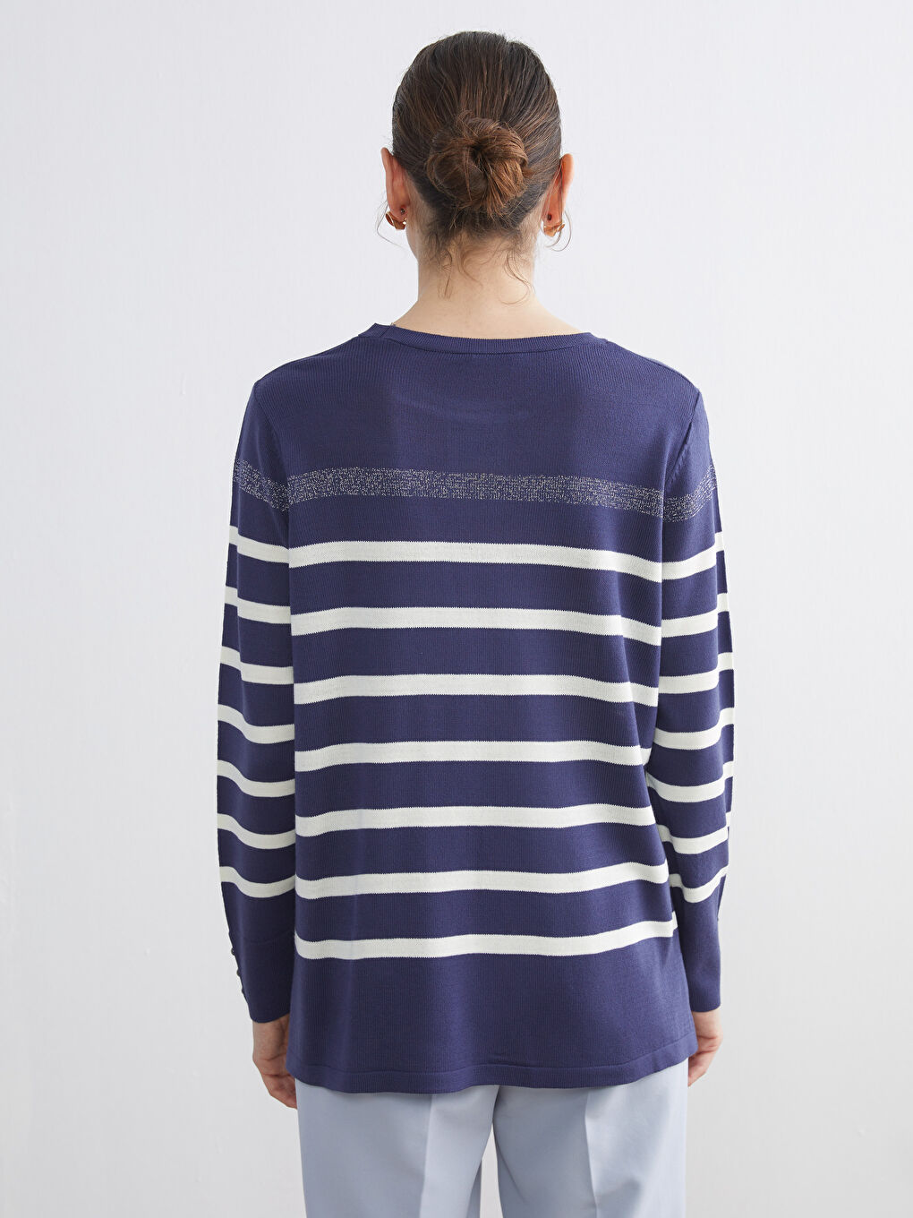 Crew Neck Striped Women's Knitwear Sweater-7