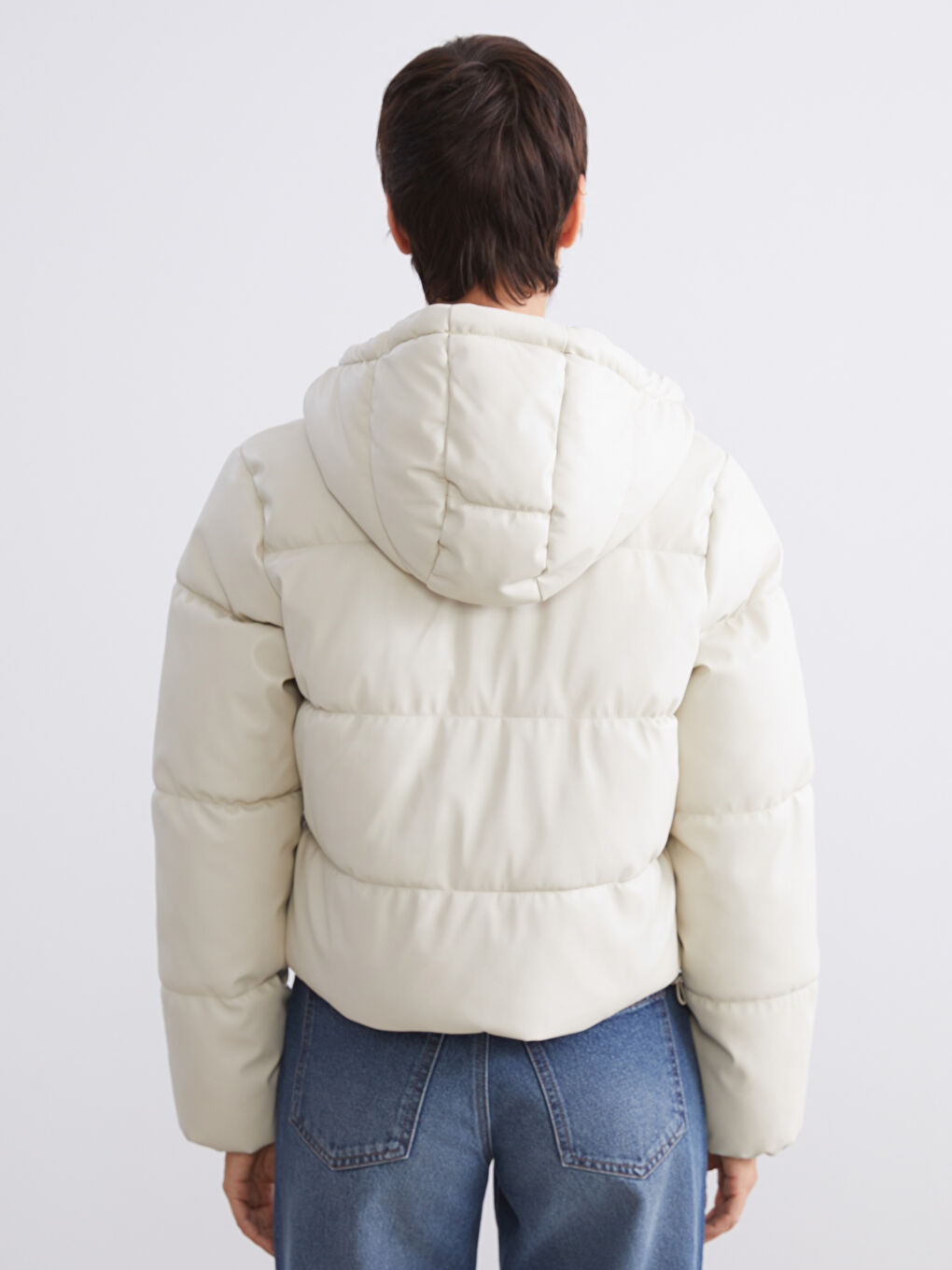 Women's Hooded Plain Puffer Coat-4