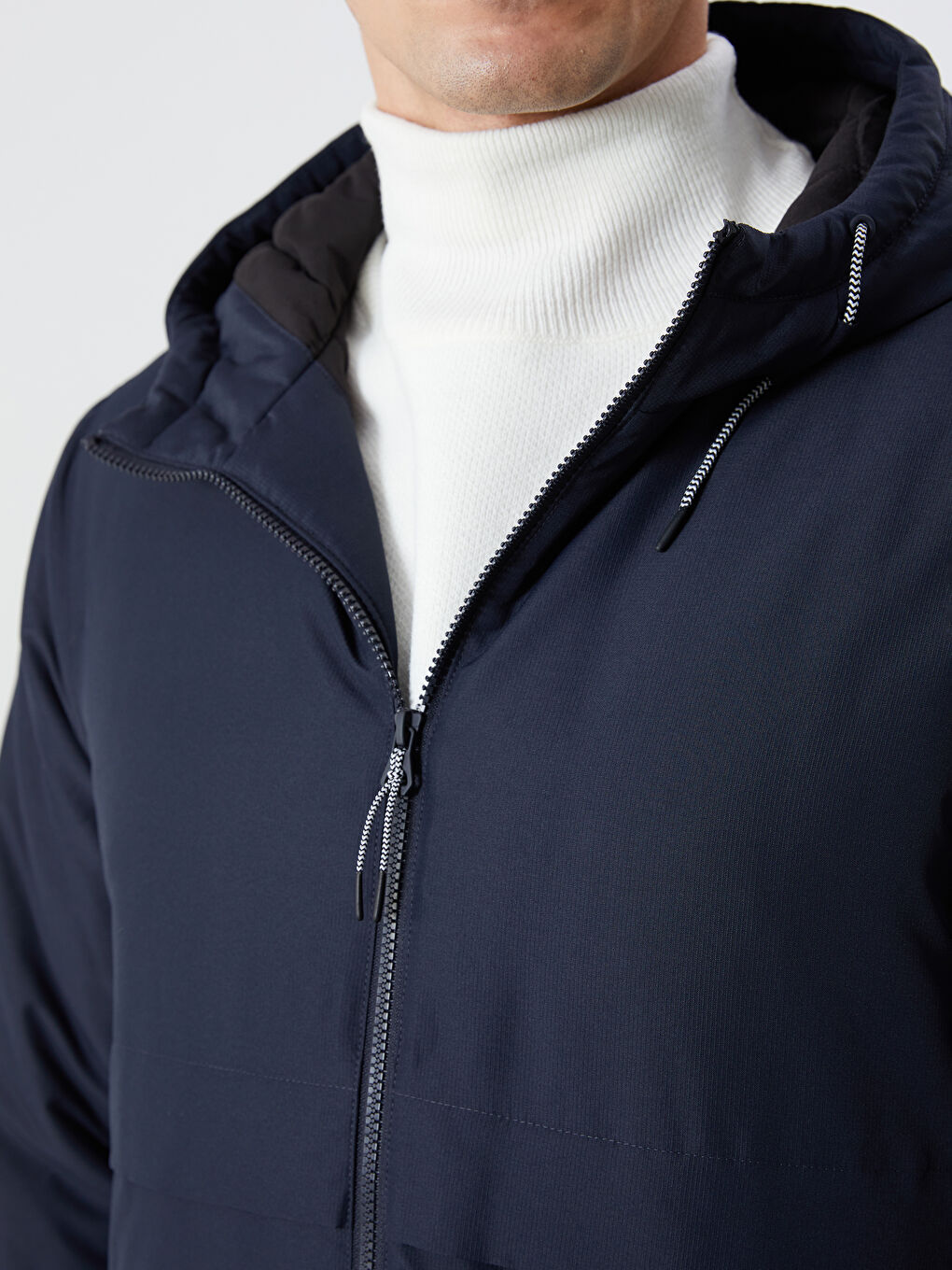 Lacivert Standart Kalıp Kapüşonlu Erkek Mont-2