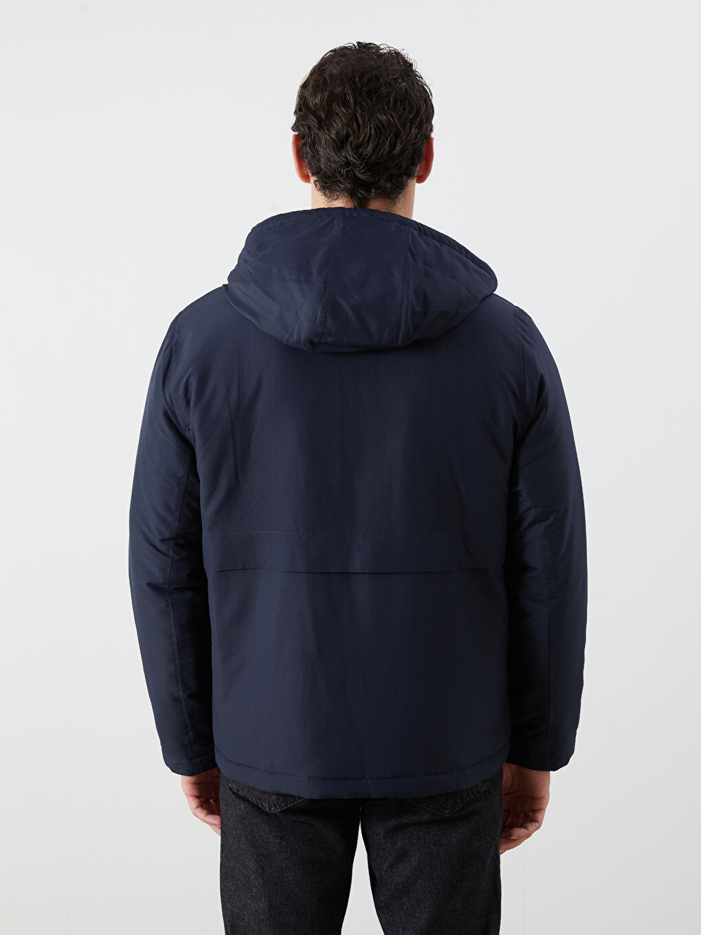 Lacivert Standart Kalıp Kapüşonlu Erkek Mont-5