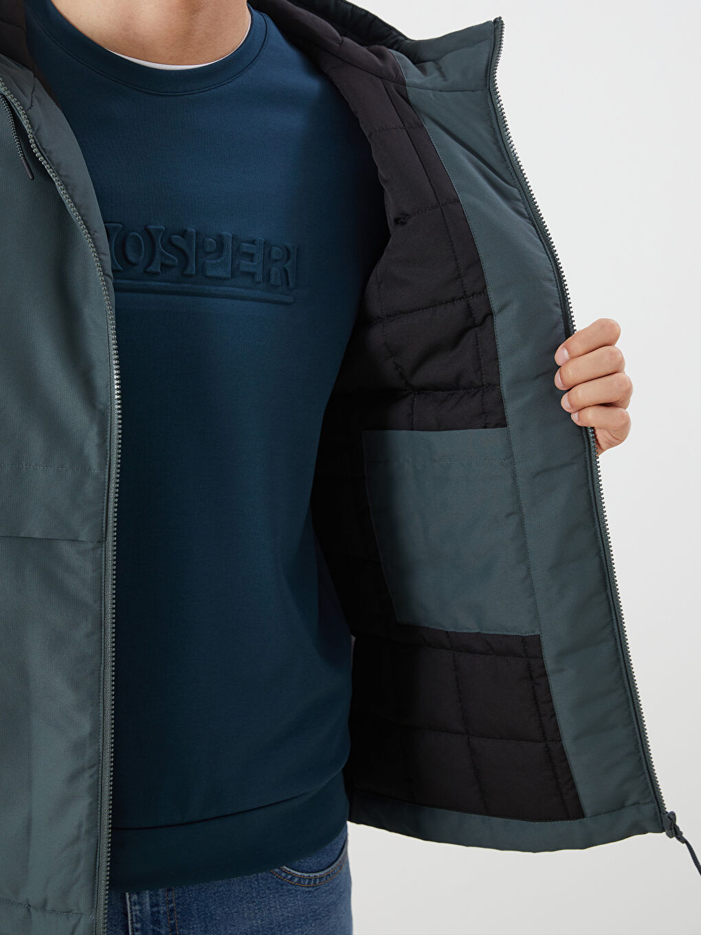 Yeşil Standart Kalıp Kapüşonlu Erkek Mont-2