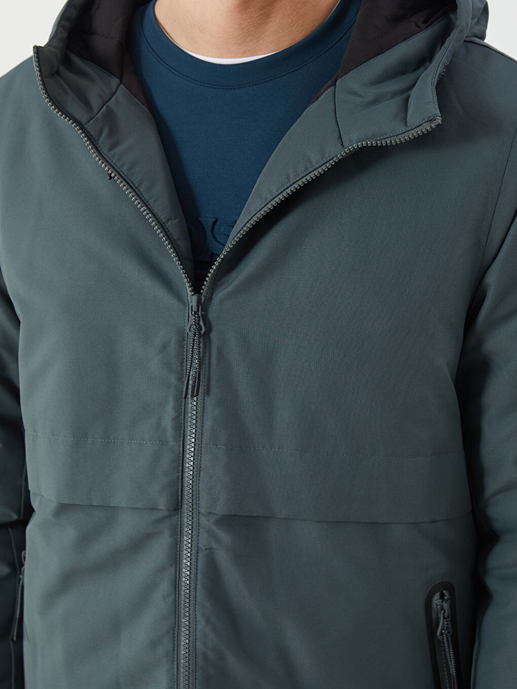 Yeşil Standart Kalıp Kapüşonlu Erkek Mont-3