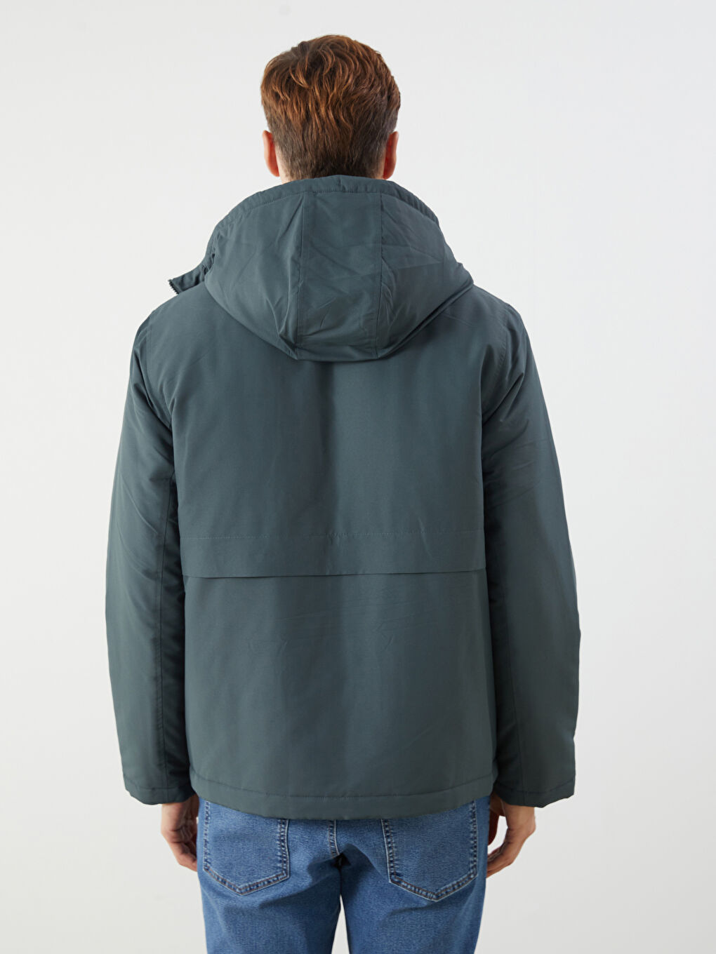 Yeşil Standart Kalıp Kapüşonlu Erkek Mont-4