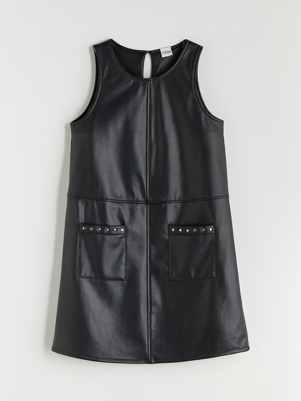 Crew Neck Faux Leather Girls' Dress