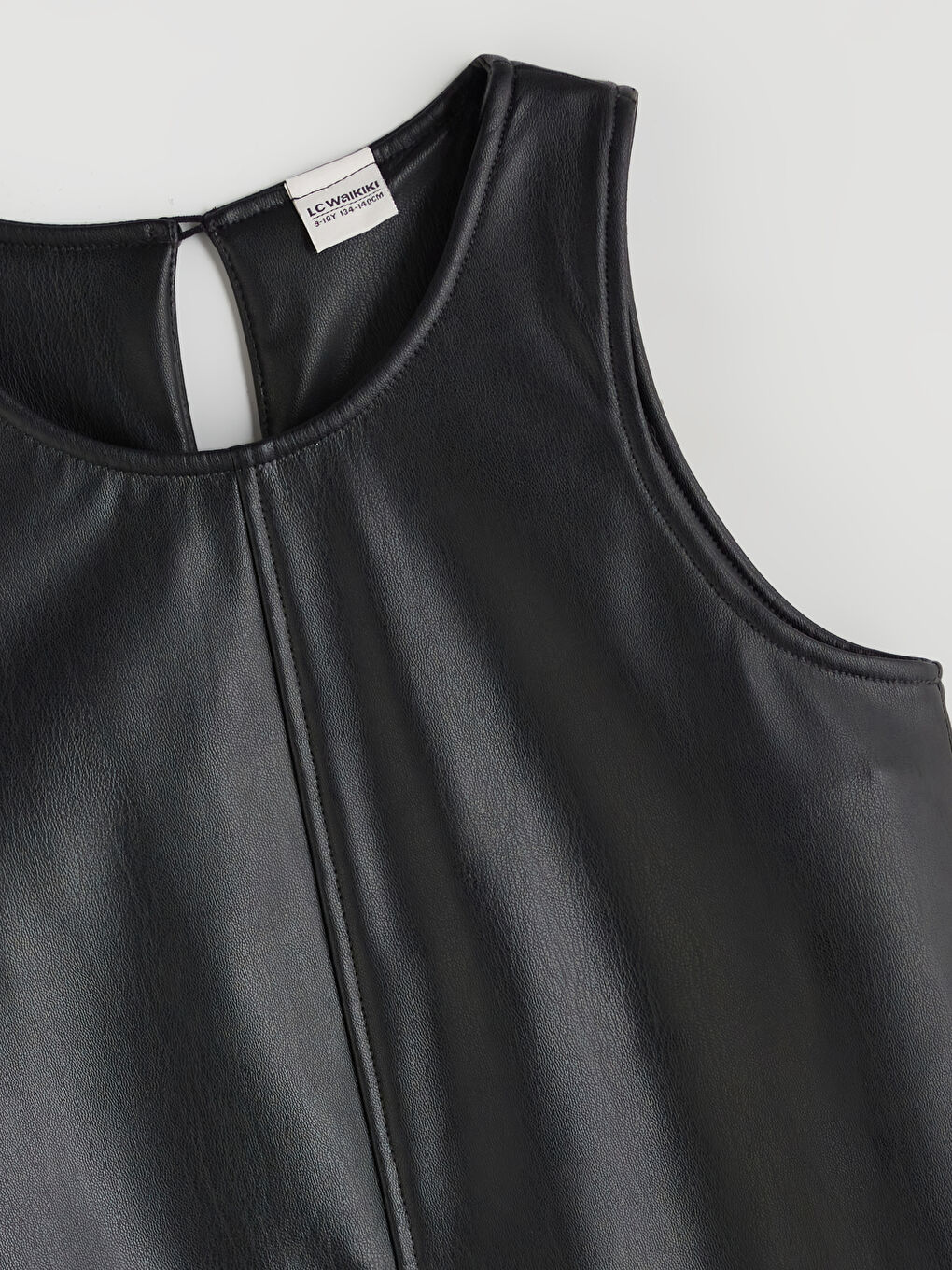 Crew Neck Faux Leather Girls' Dress-1