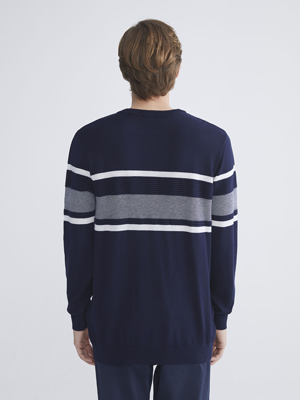 Crew Neck Long Sleeve Striped Men's Knitwear Sweater-6