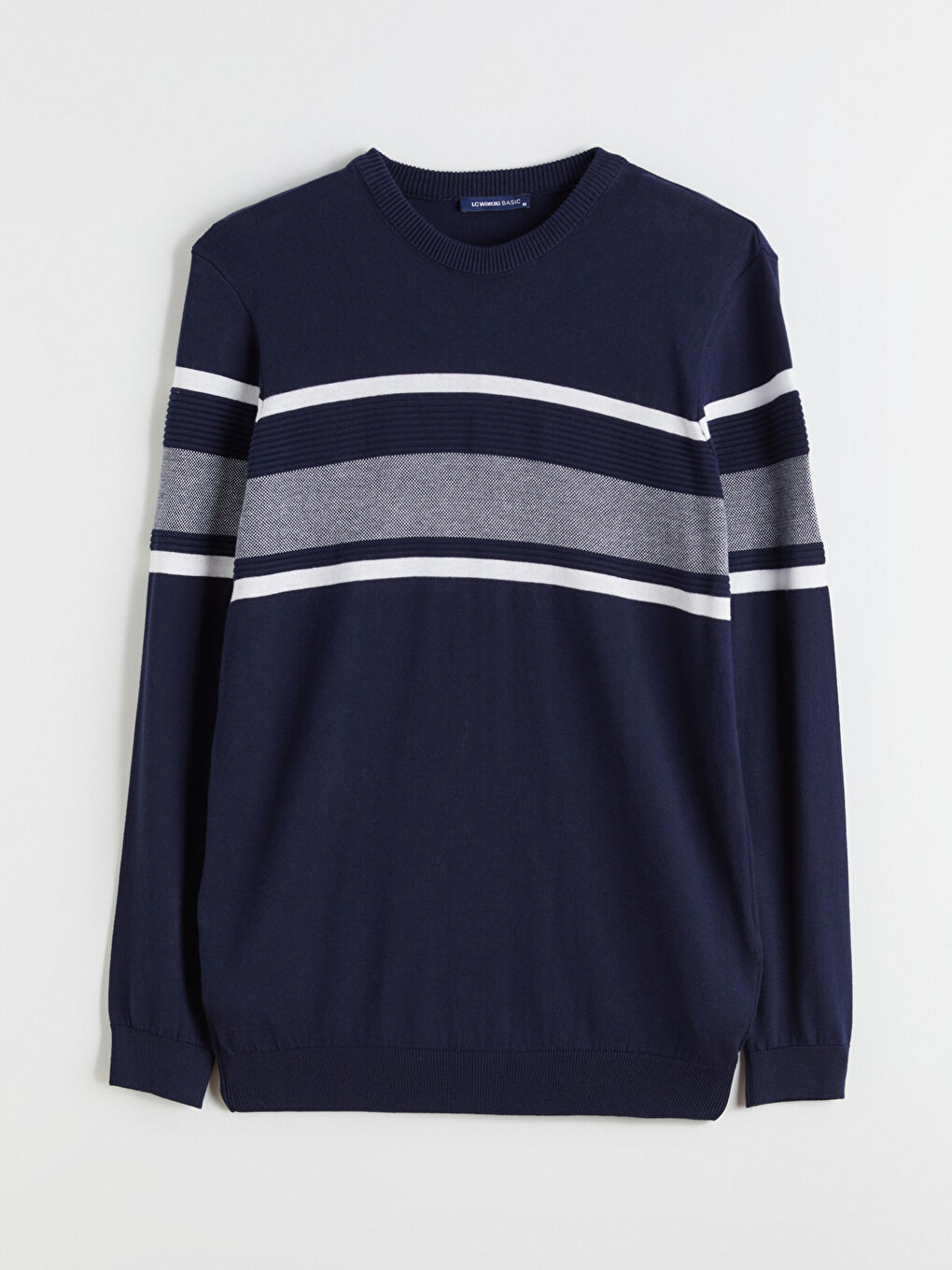 Crew Neck Long Sleeve Striped Men's Knitwear Sweater-8