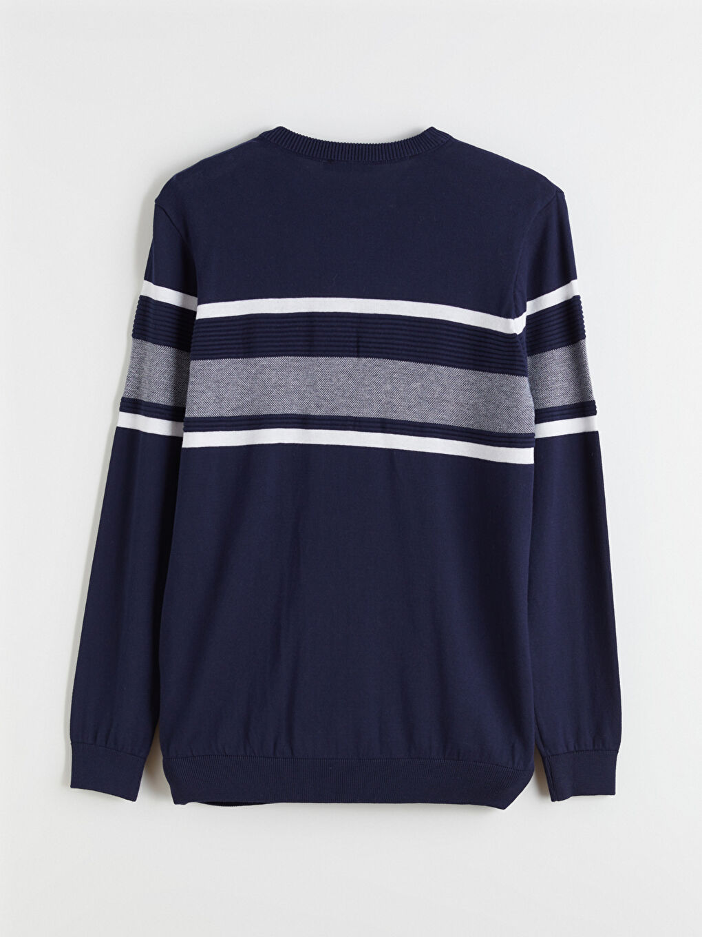 Crew Neck Long Sleeve Striped Men's Knitwear Sweater-10